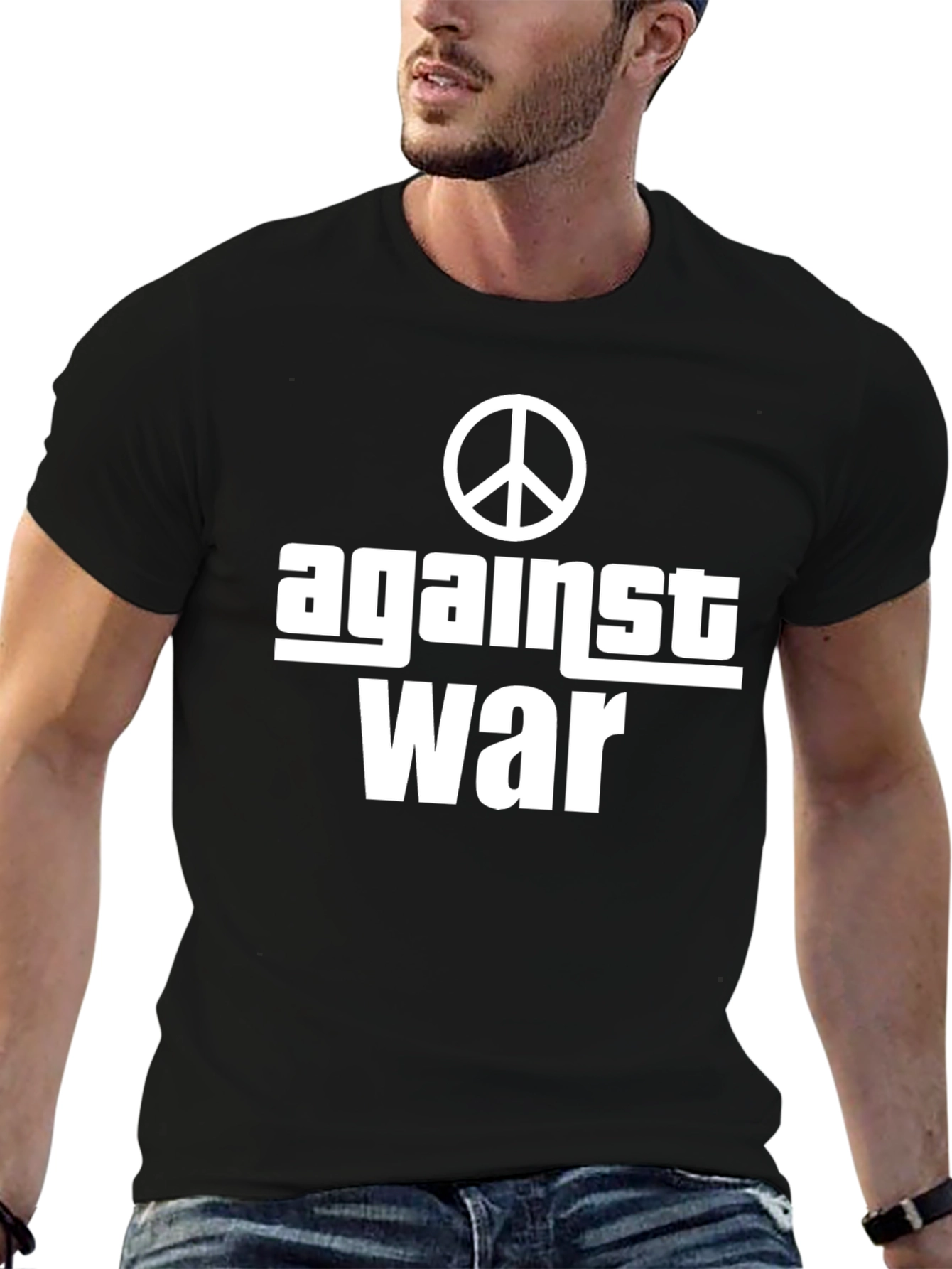Against War Peace Symbol Black Graphic Tee