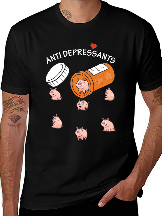 Anti-Depressant Pigs T-Shirt Funny Graphic Tee