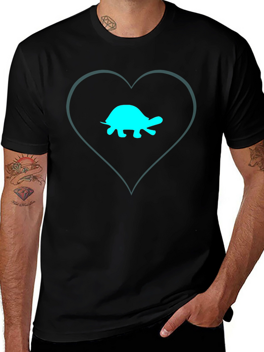Heart Turtle Graphic Tee - Black Cotton T-Shirt