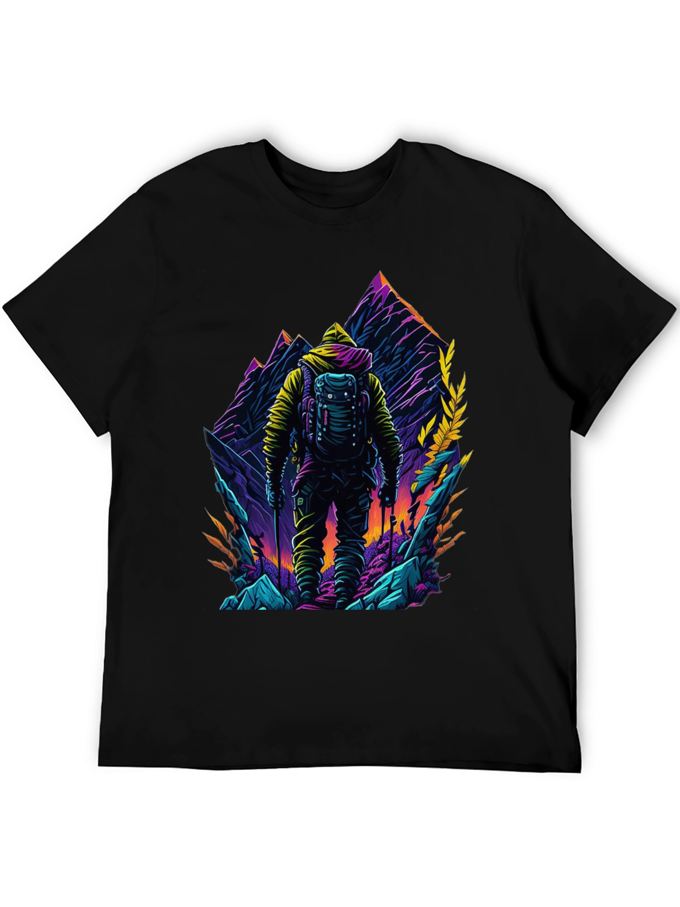 Hiker Mountain Graphic Black T-Shirt