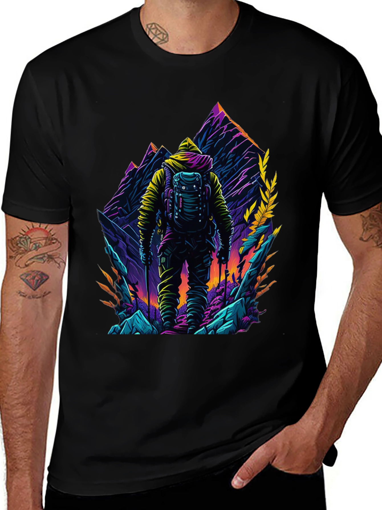 Hiker Mountain Graphic Black T-Shirt