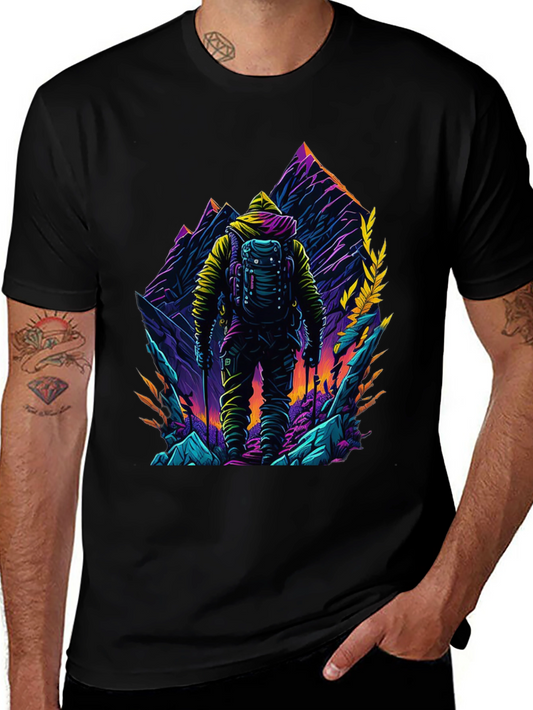 Hiker Mountain Graphic Black T-Shirt
