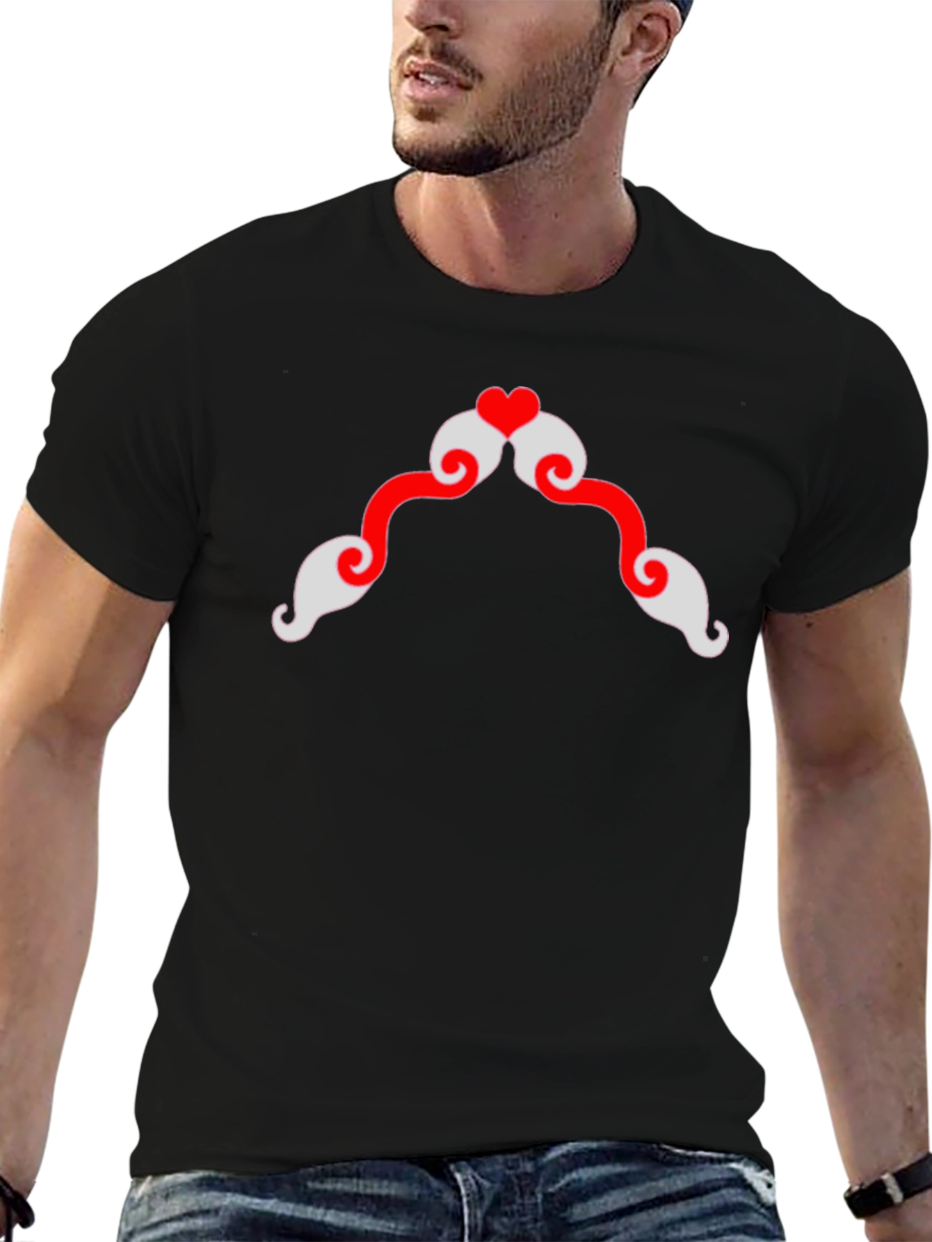 Heart Mustache Graphic Tee - Black Cotton