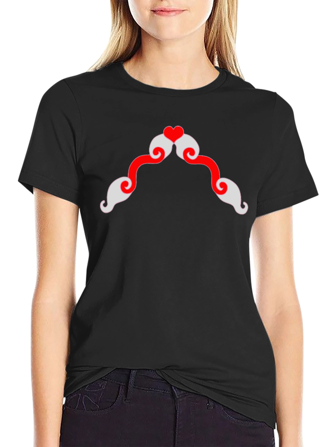 Heart Mustache Graphic Tee - Black Cotton