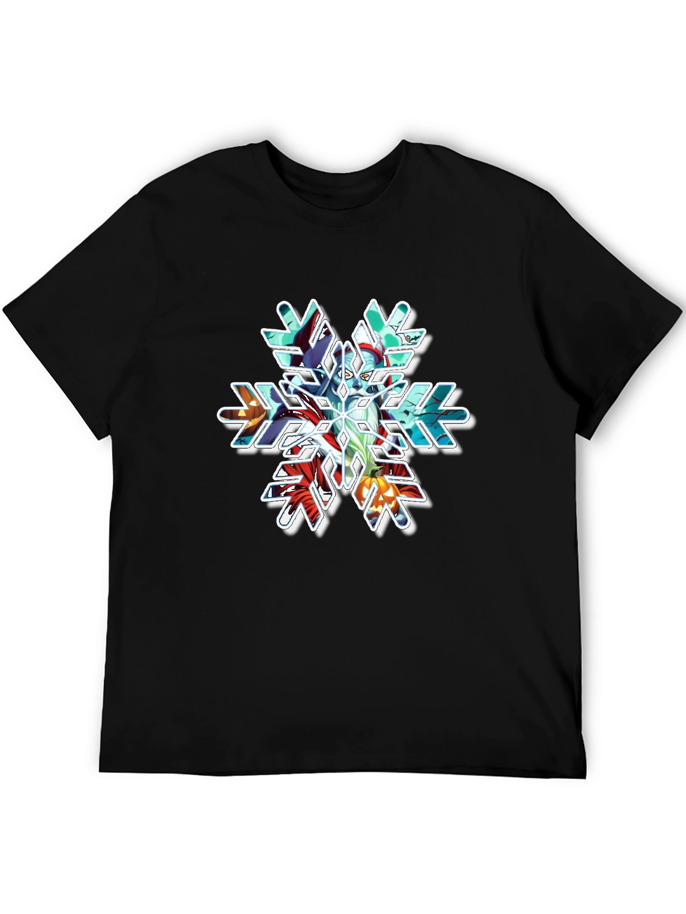 Holiday Snowflake Graphic Tee - Black Cotton Blend