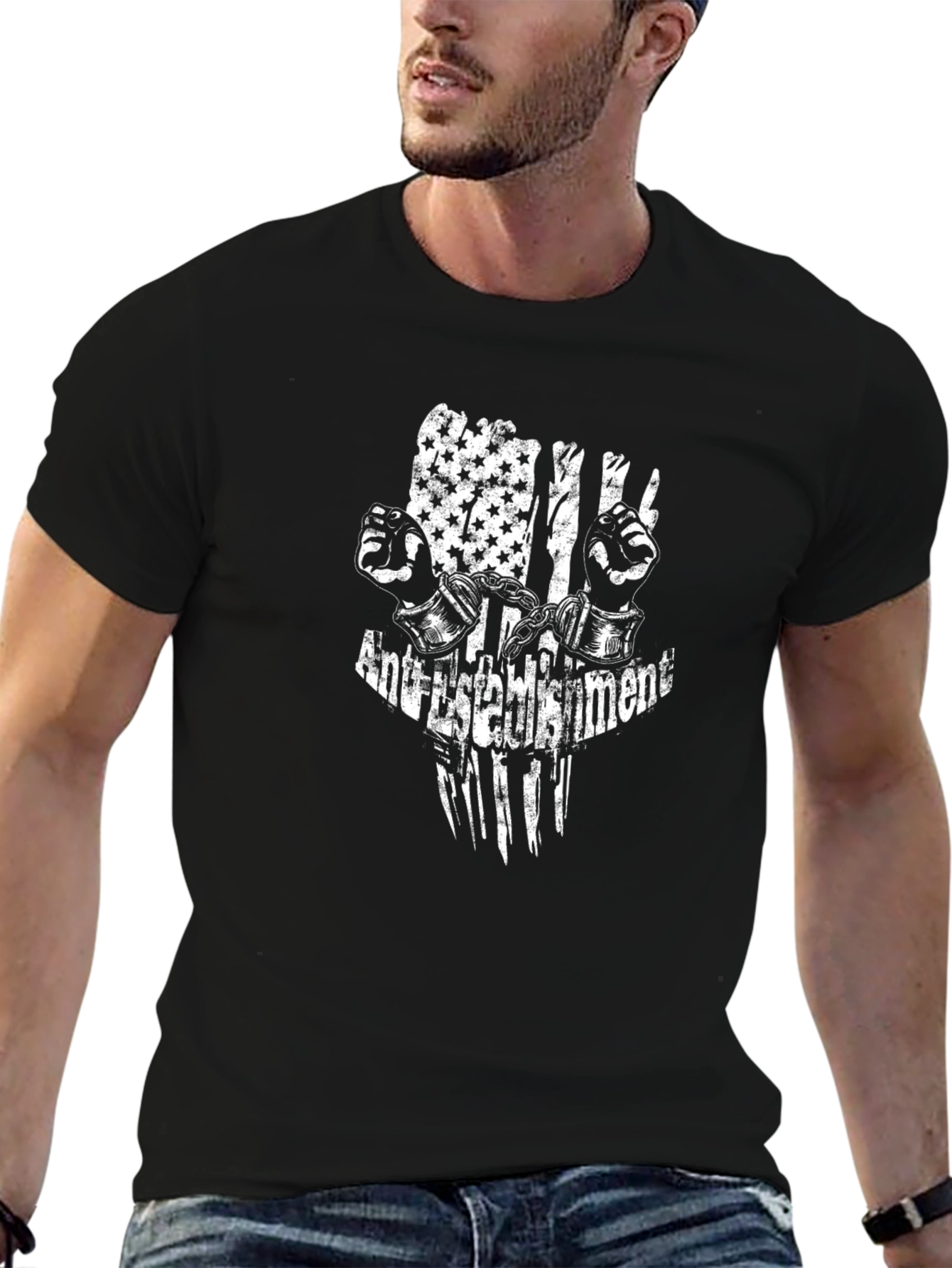 Anti-Establishment Graphic Print Black T-Shirt