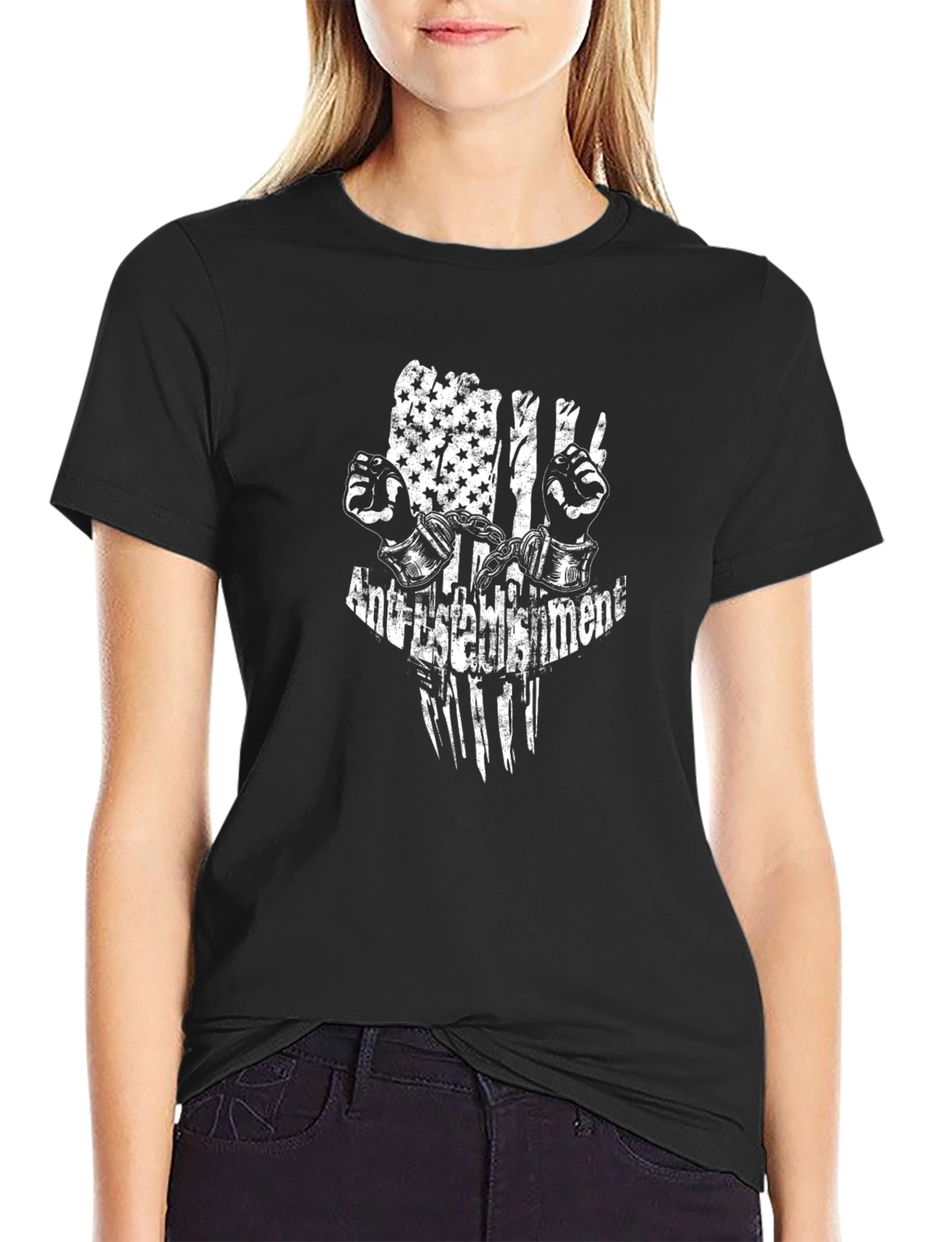 Anti-Establishment Graphic Print Black T-Shirt