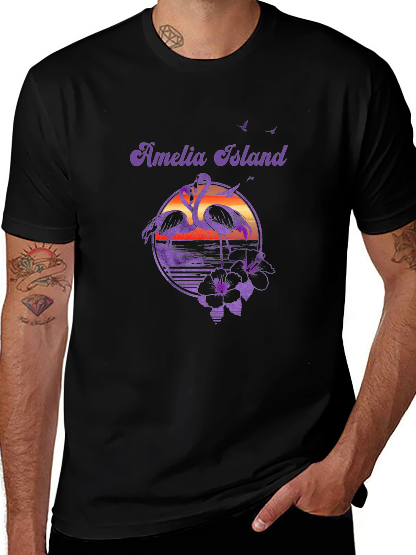 Amelia Island Flamingo Sunset Graphic Tee