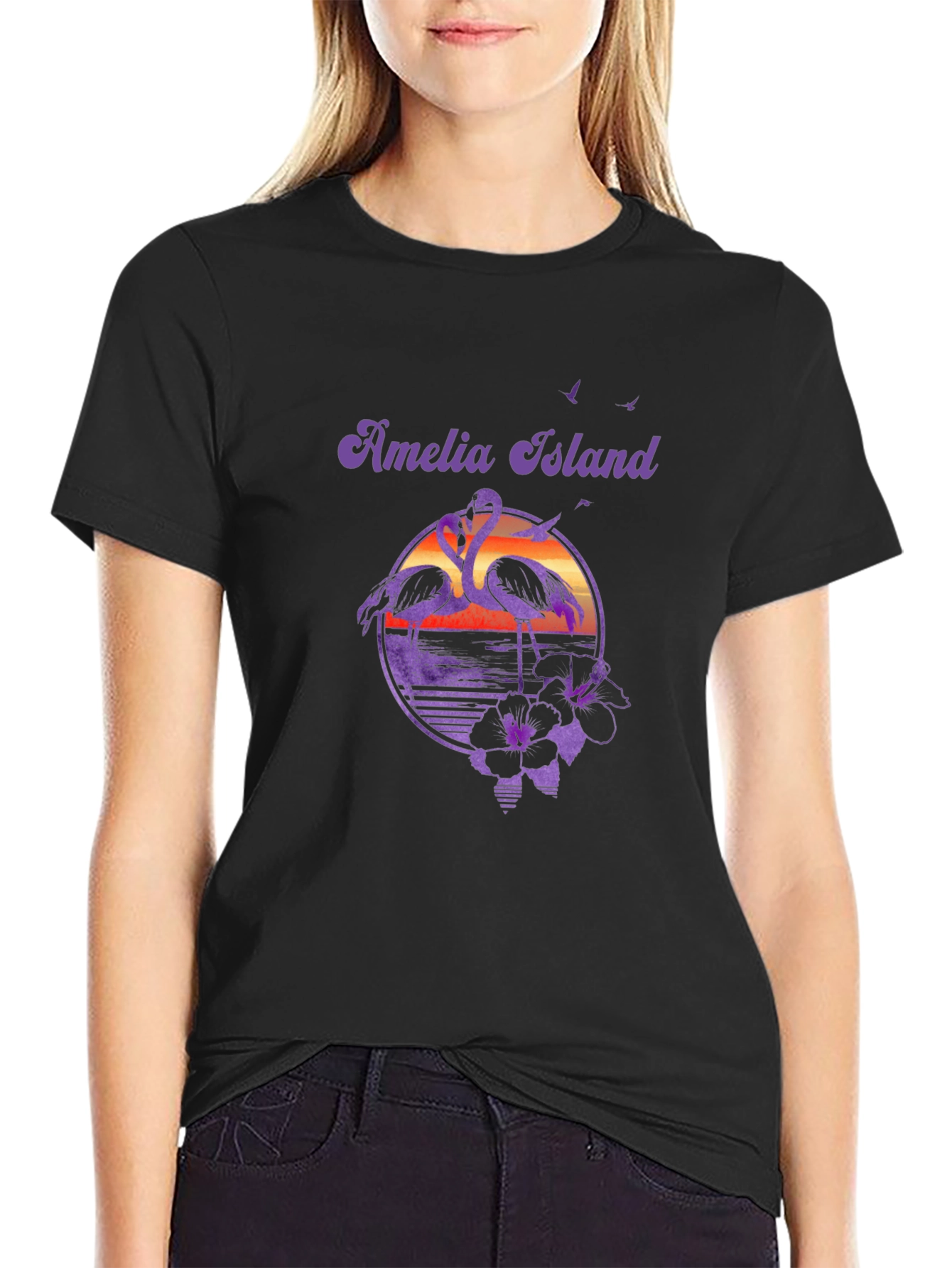 Amelia Island Flamingo Sunset Graphic Tee