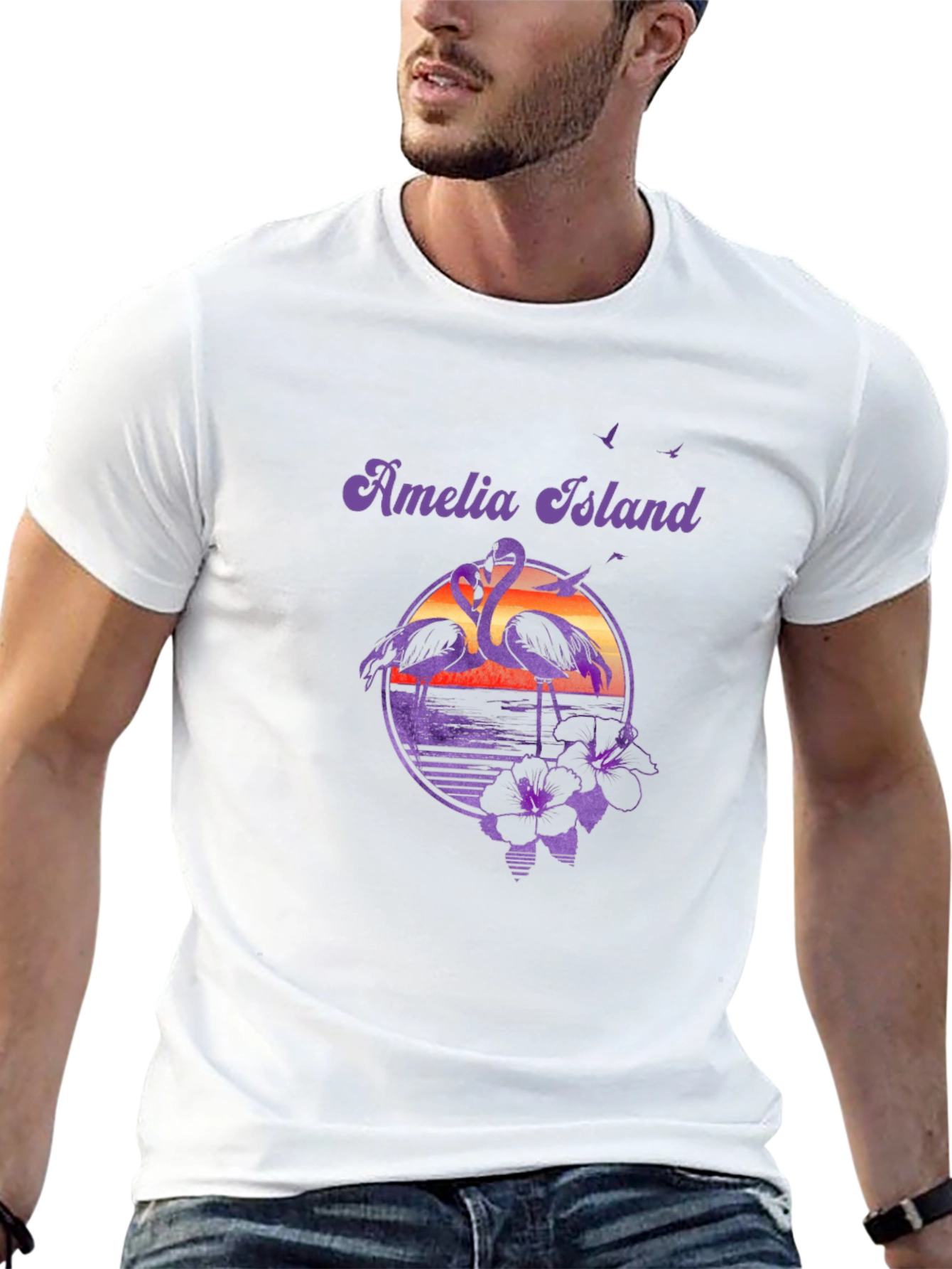 Amelia Island Flamingo Sunset Graphic Tee