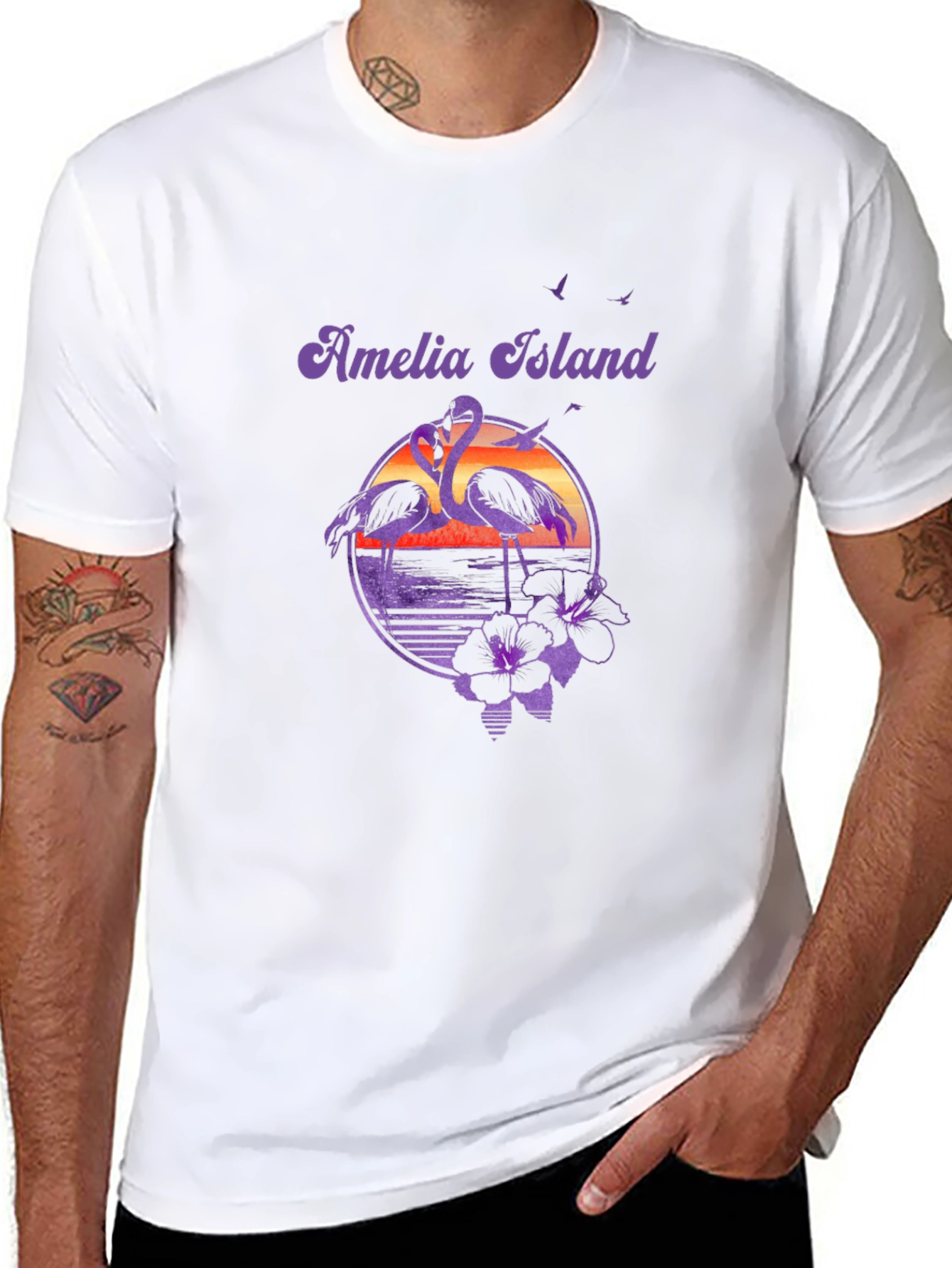 Amelia Island Flamingo Sunset Graphic Tee