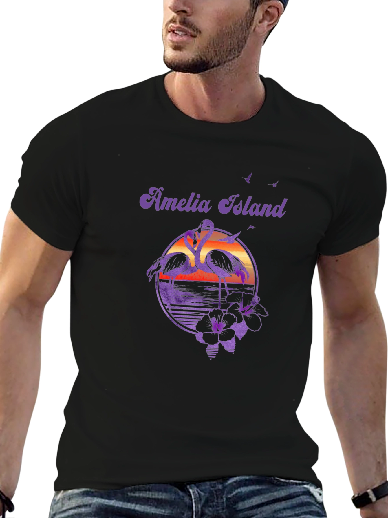 Amelia Island Flamingo Sunset Graphic Tee