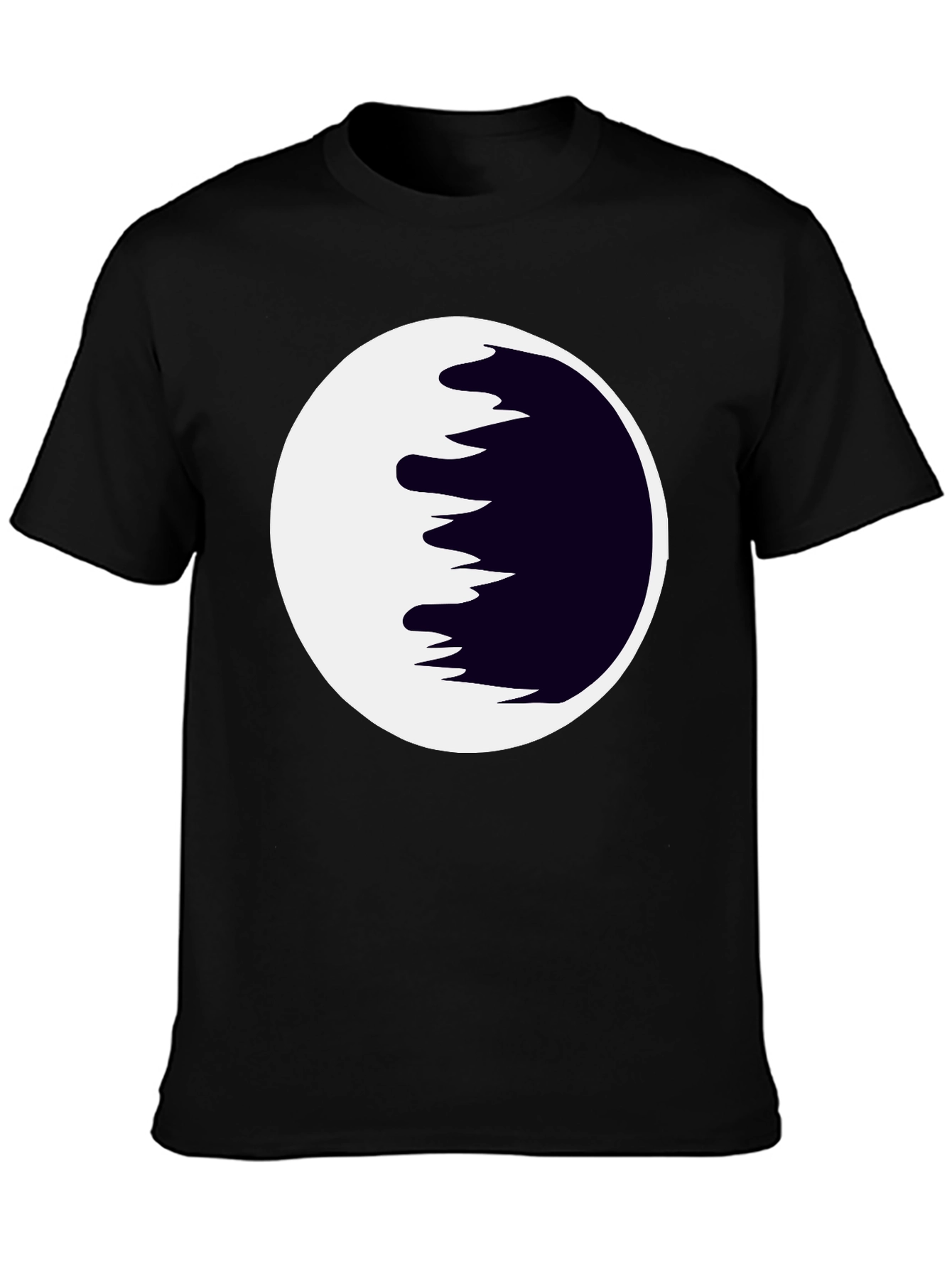 Abstract Moon Graphic Tee - Black Cotton Casual Shirt