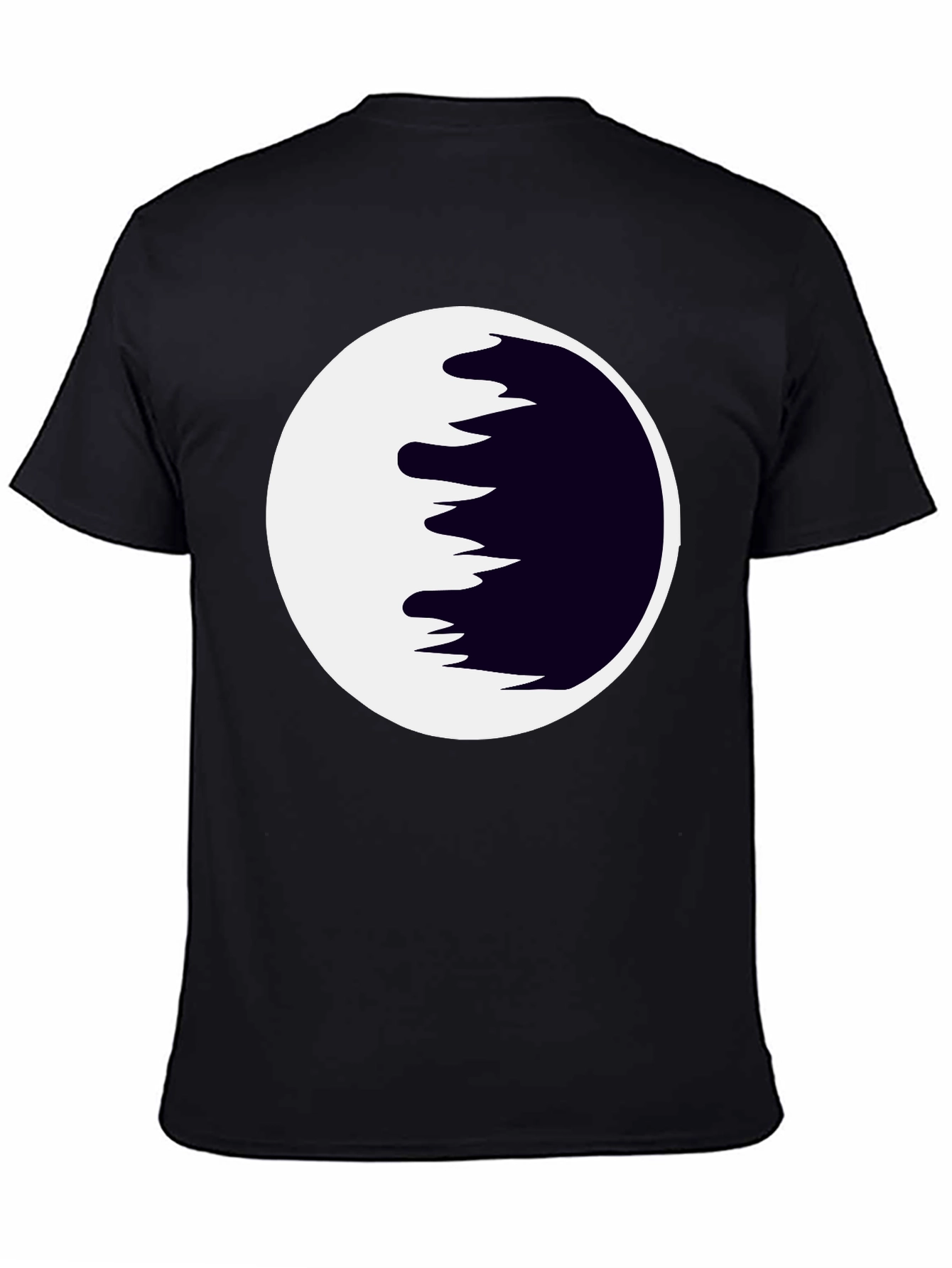 Abstract Moon Graphic Tee - Black Cotton Casual Shirt