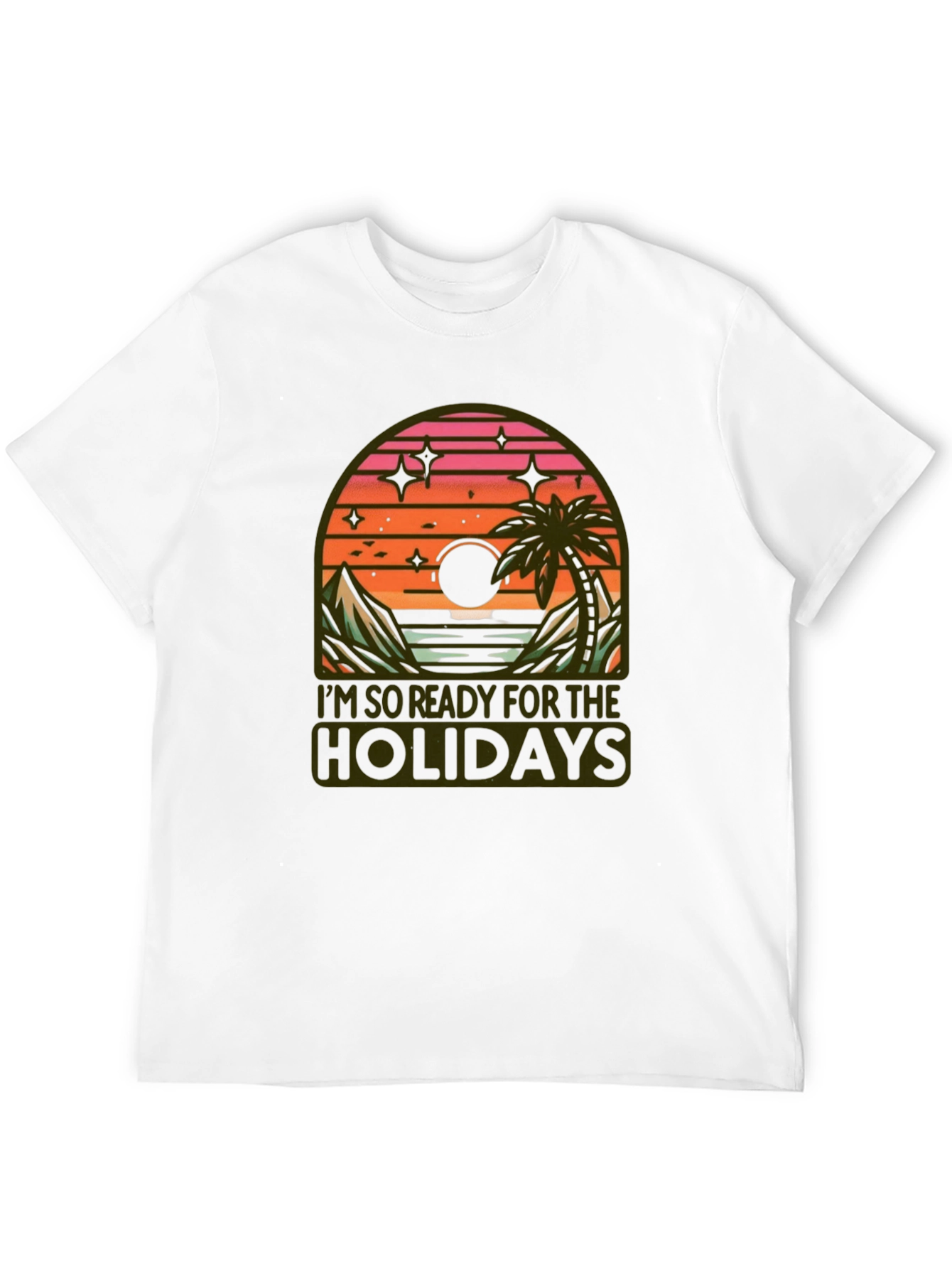 Holiday Ready Black T-Shirt with Sunset Graphic