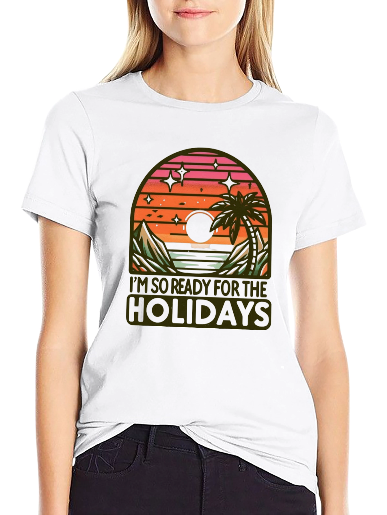 Holiday Ready Black T-Shirt with Sunset Graphic