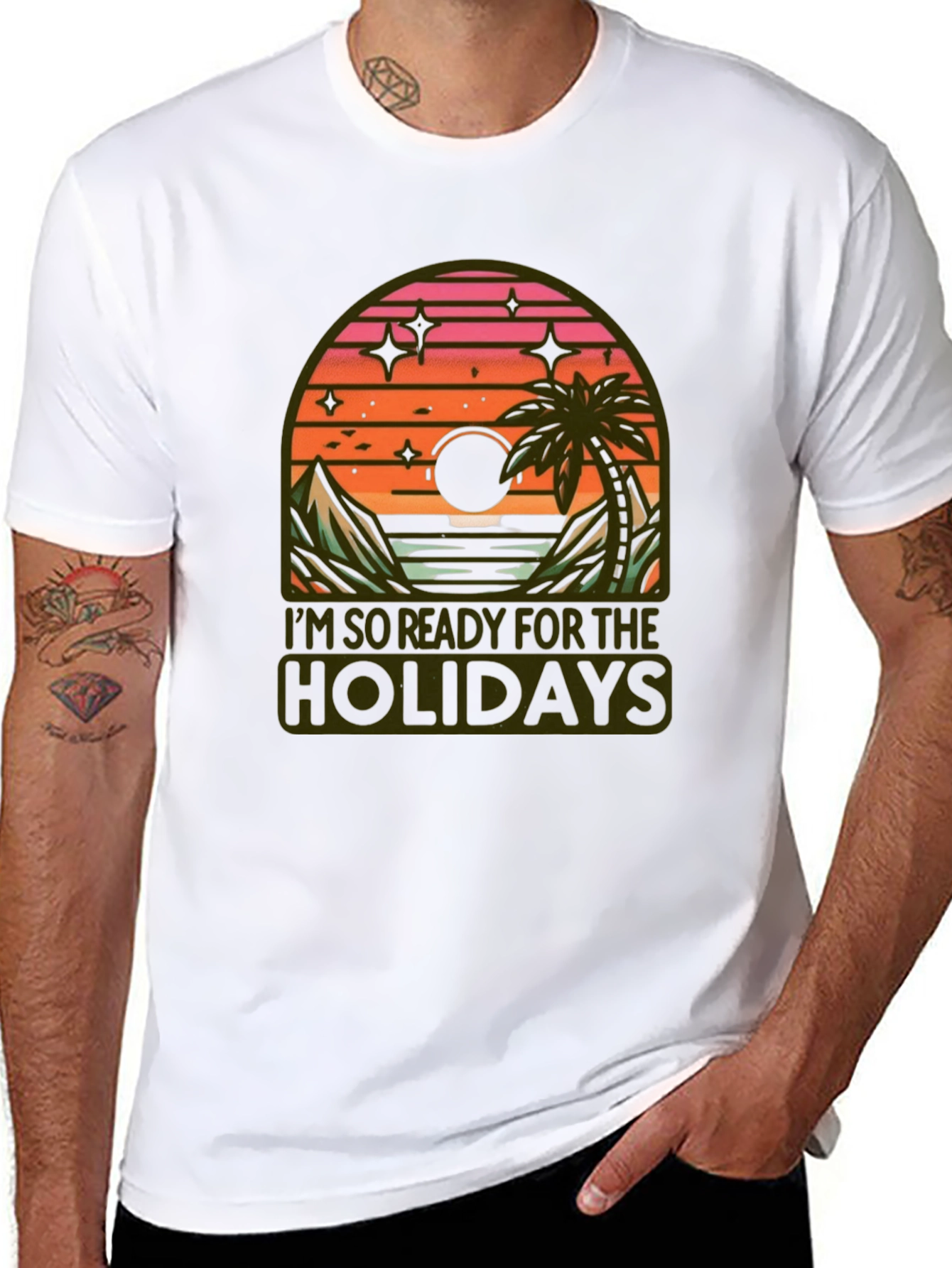 Holiday Ready Black T-Shirt with Sunset Graphic