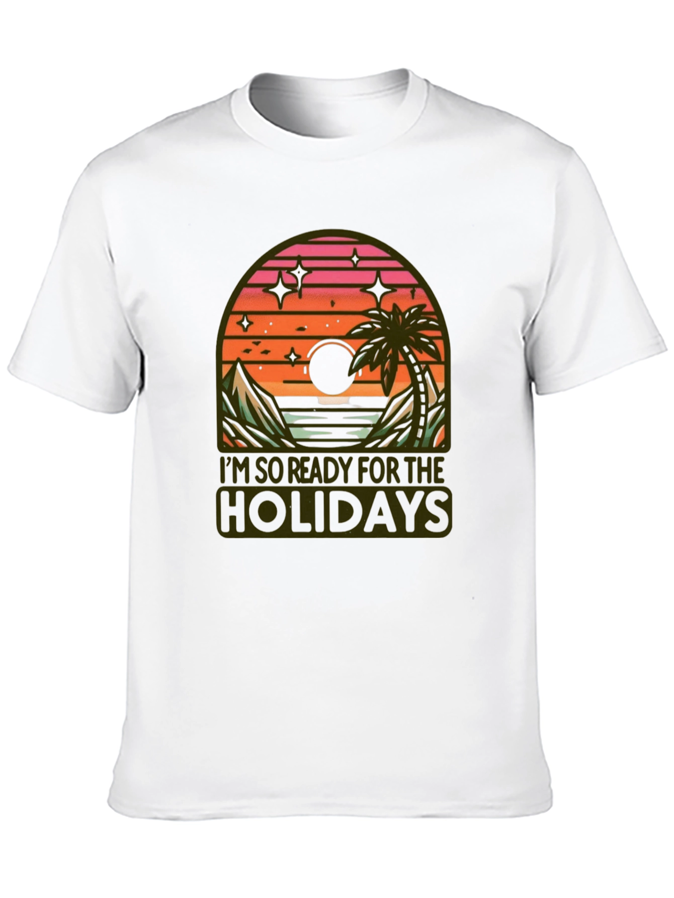 Holiday Ready Black T-Shirt with Sunset Graphic