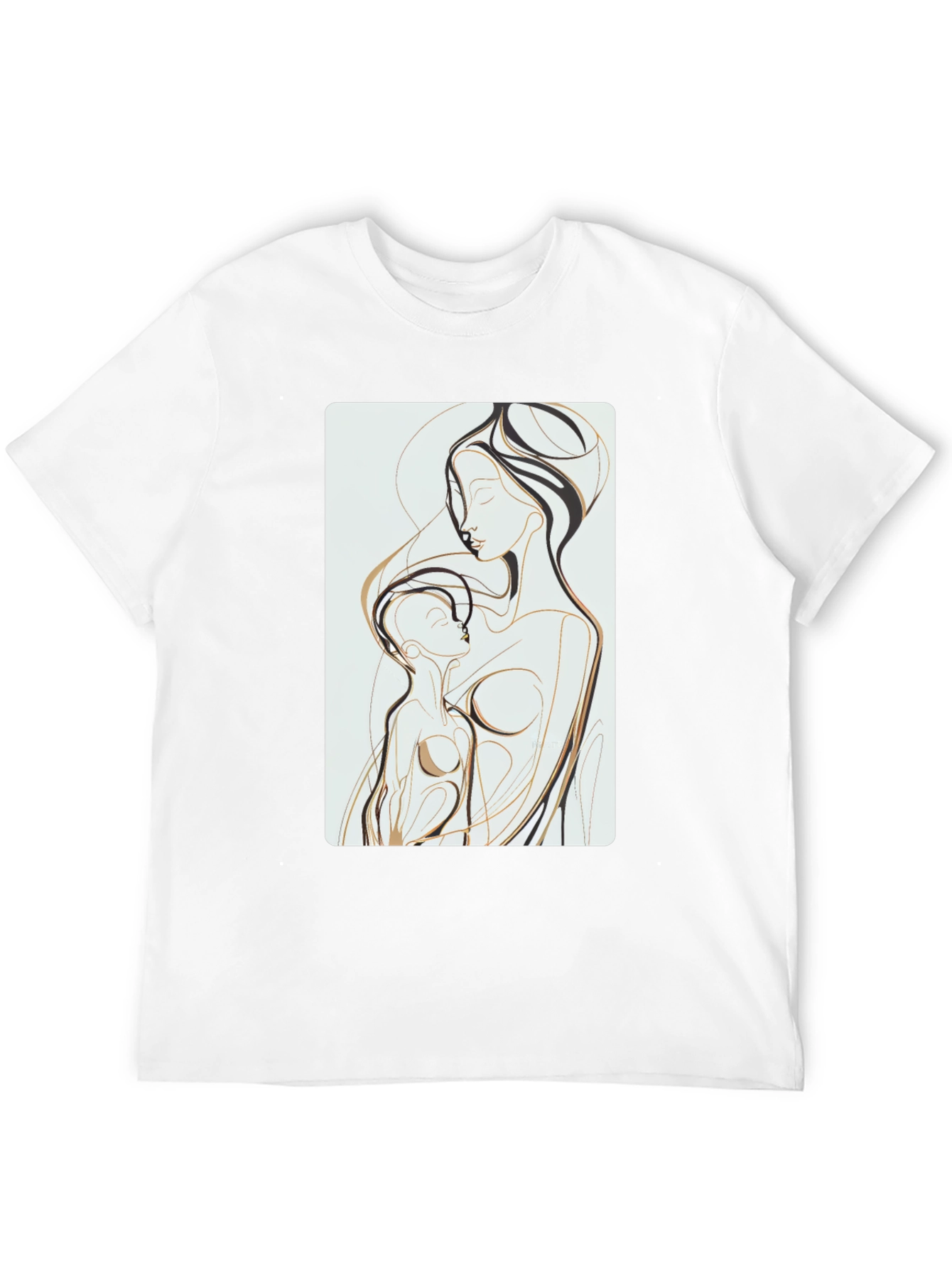 Abstract Mother Child Art Tee - Black Cotton