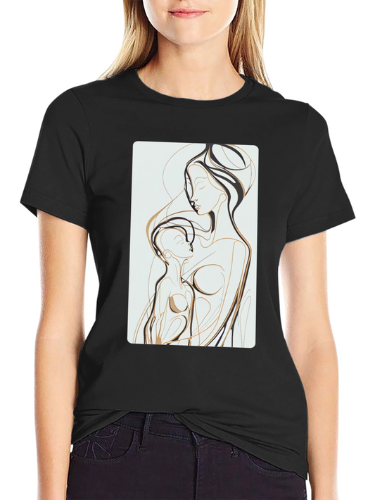 Abstract Mother Child Art Tee - Black Cotton