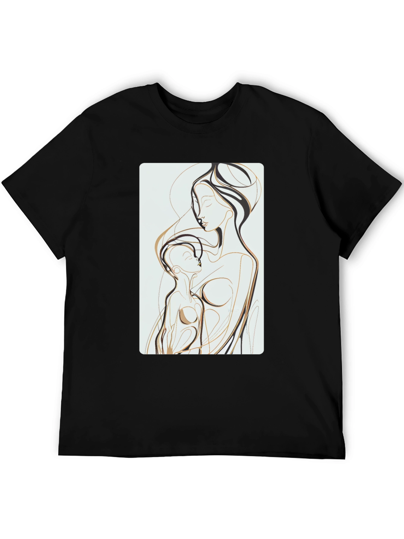Abstract Mother Child Art Tee - Black Cotton