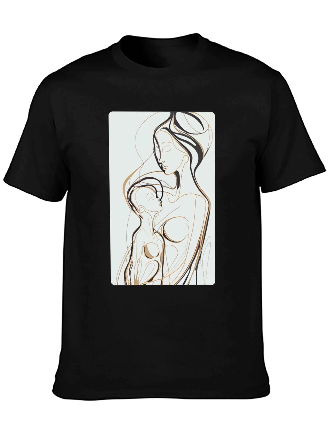 Abstract Mother Child Art Tee - Black Cotton