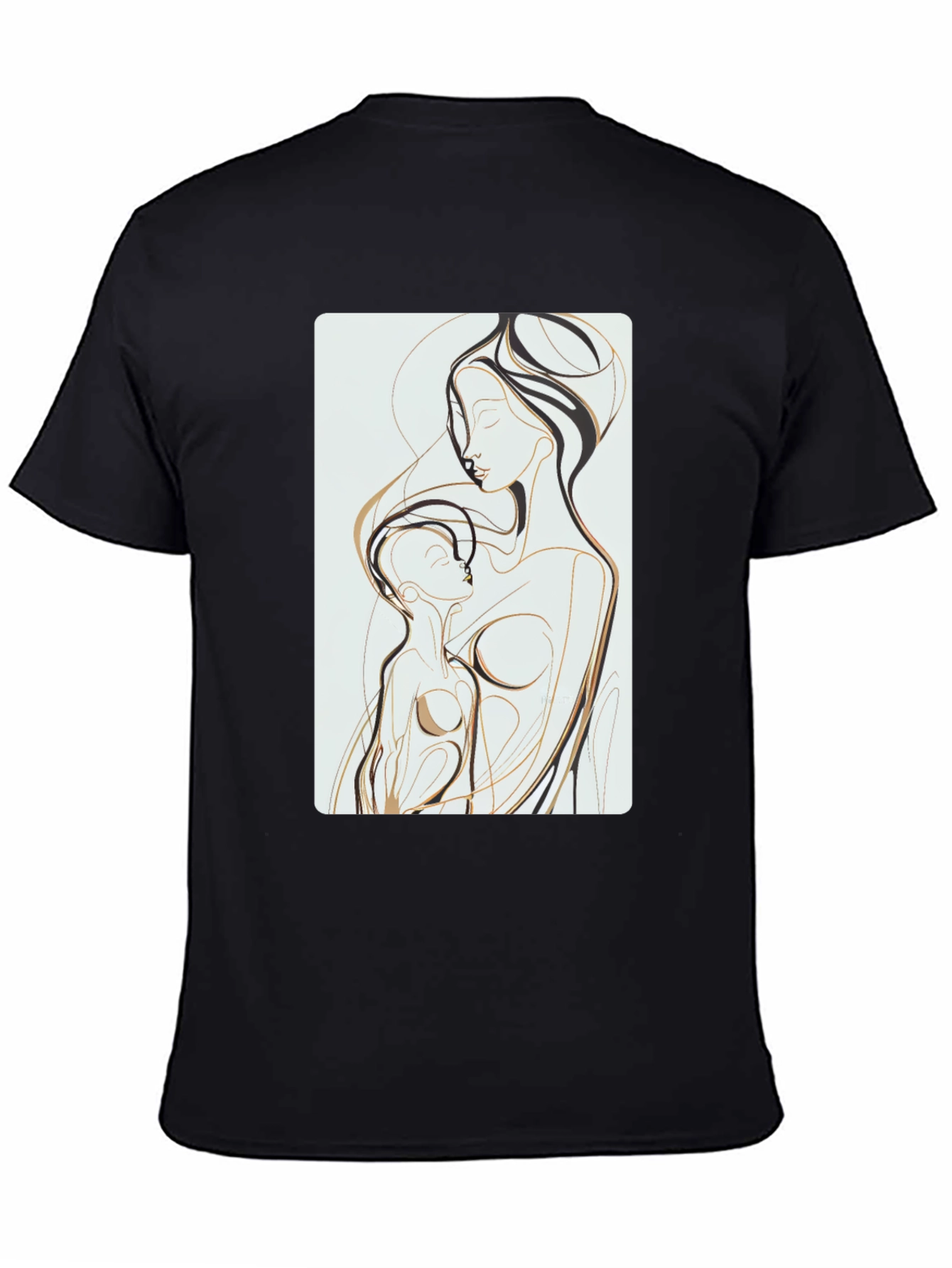 Abstract Mother Child Art Tee - Black Cotton