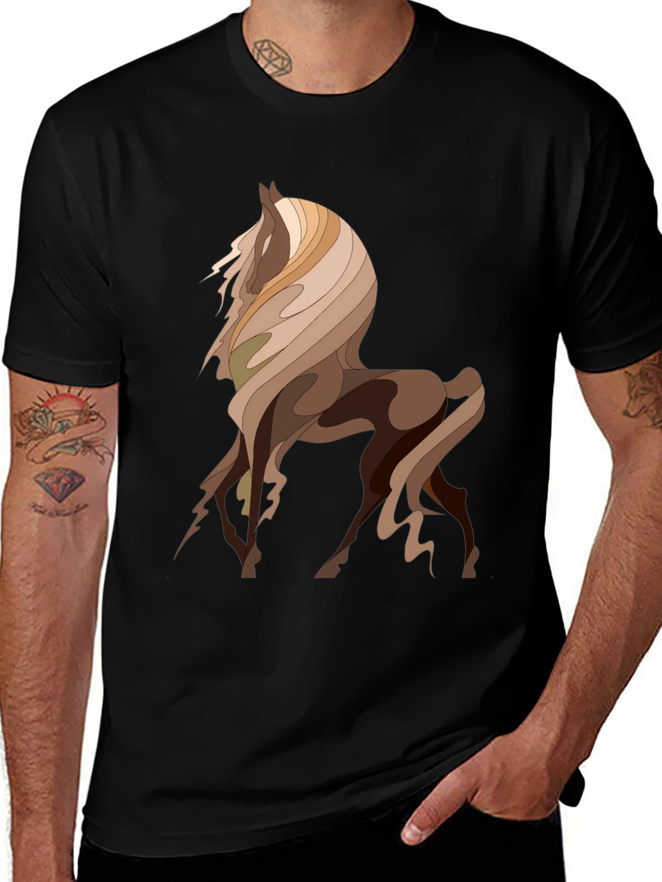 Abstract Horse Graphic Tee - Stylish Mens T-Shirt