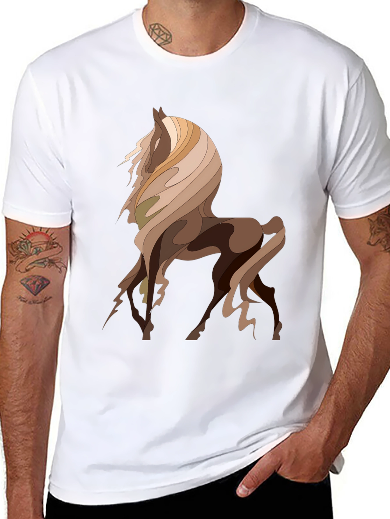 Abstract Horse Graphic Tee - Stylish Mens T-Shirt