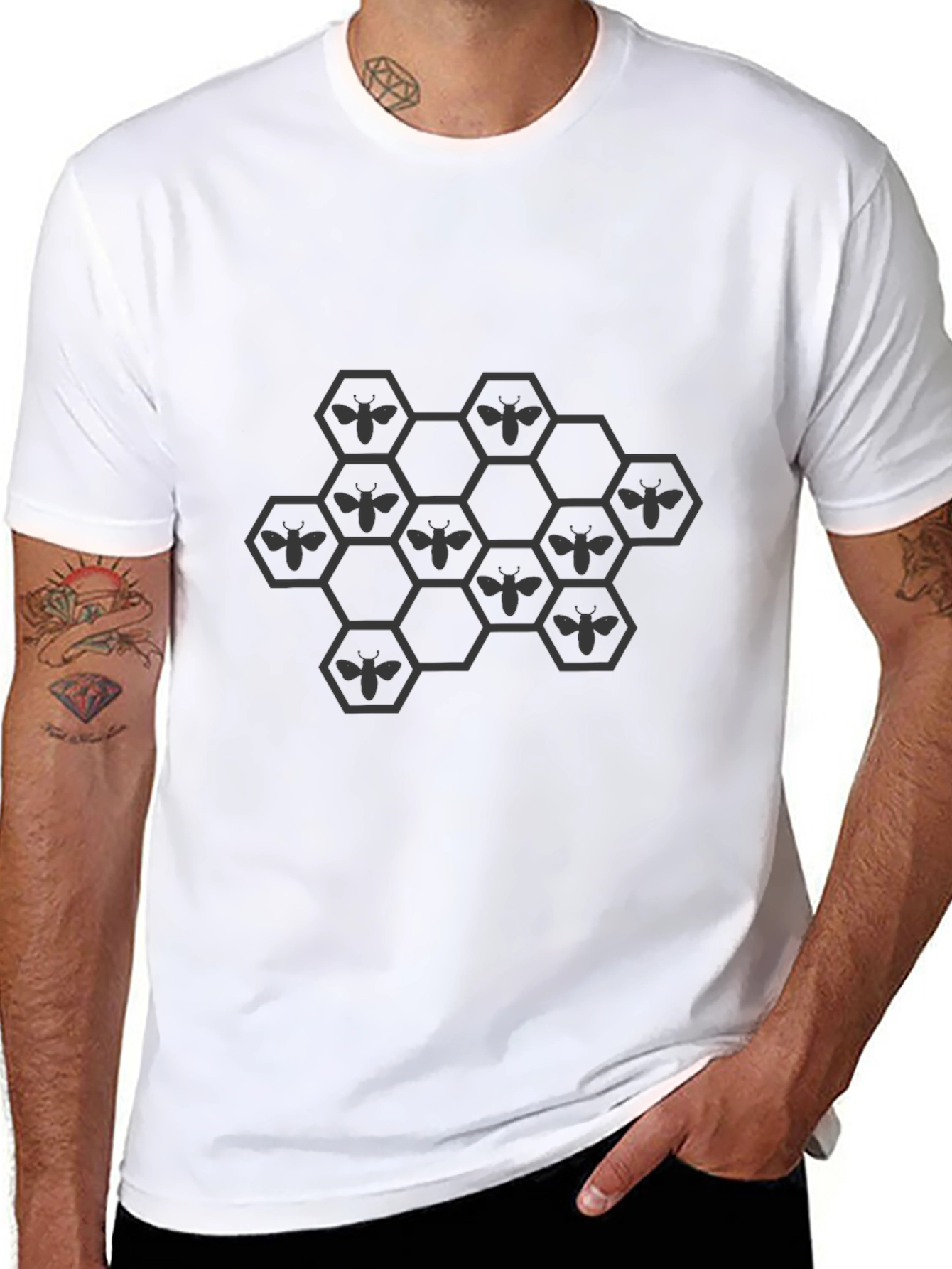 Honeycomb Bee Graphic T-Shirt - Black