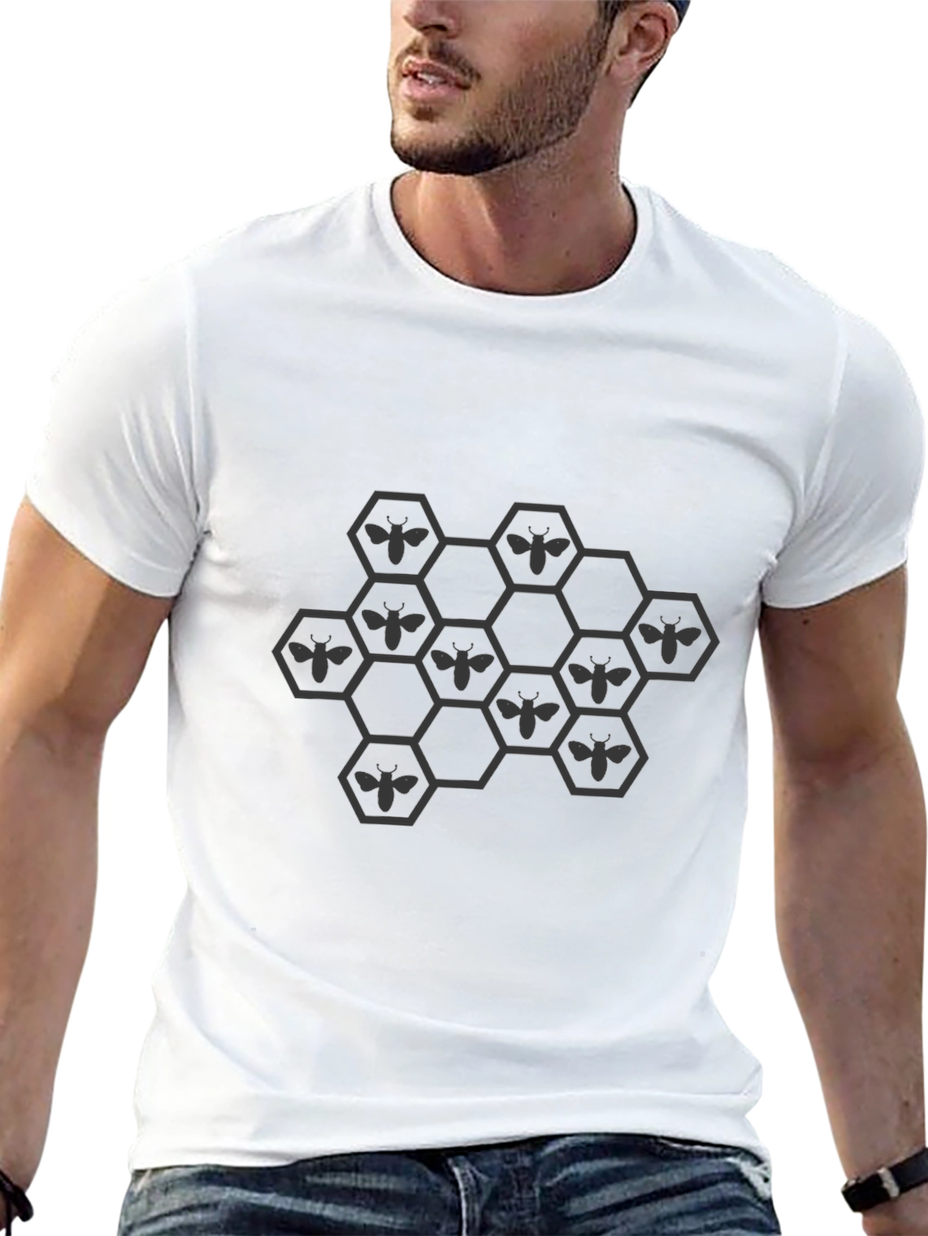 Honeycomb Bee Graphic T-Shirt - Black