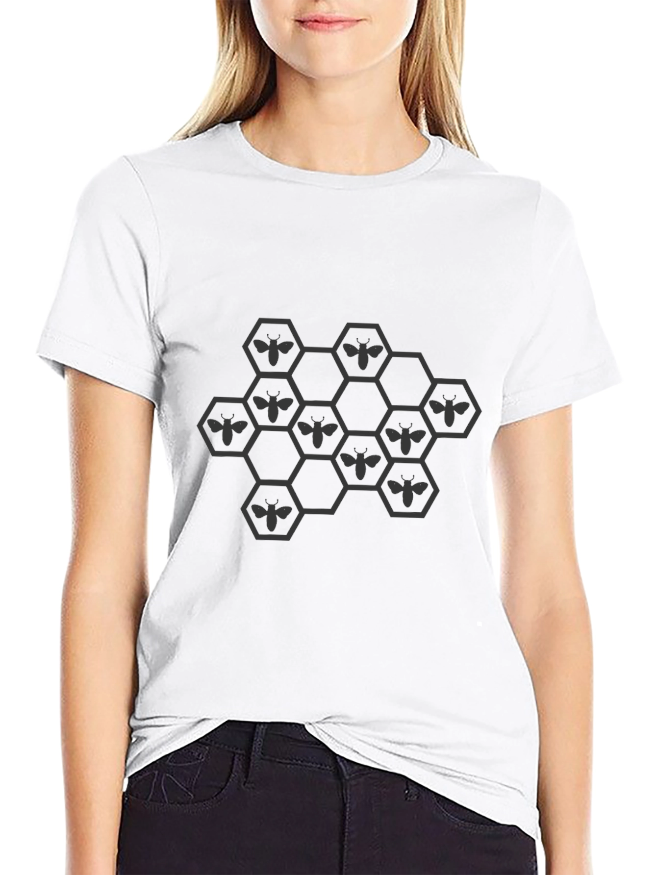 Honeycomb Bee Graphic T-Shirt - Black