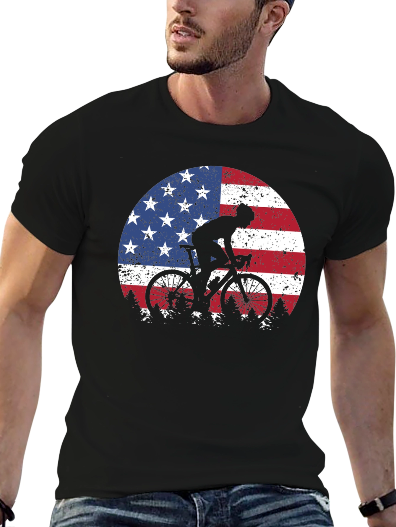 American Flag Cyclist Graphic Tee