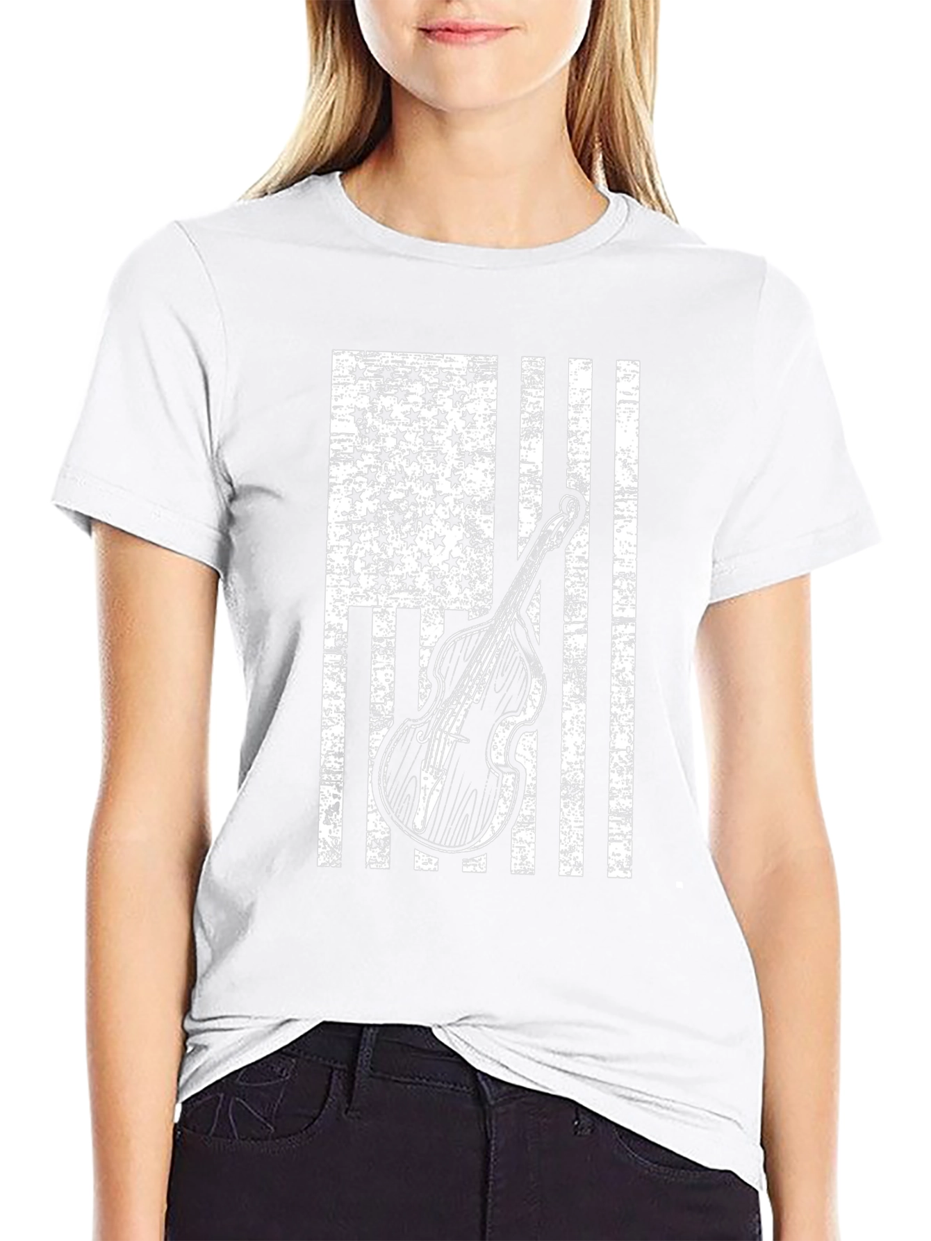 Americana Bass Guitar Distressed Flag T-Shirt