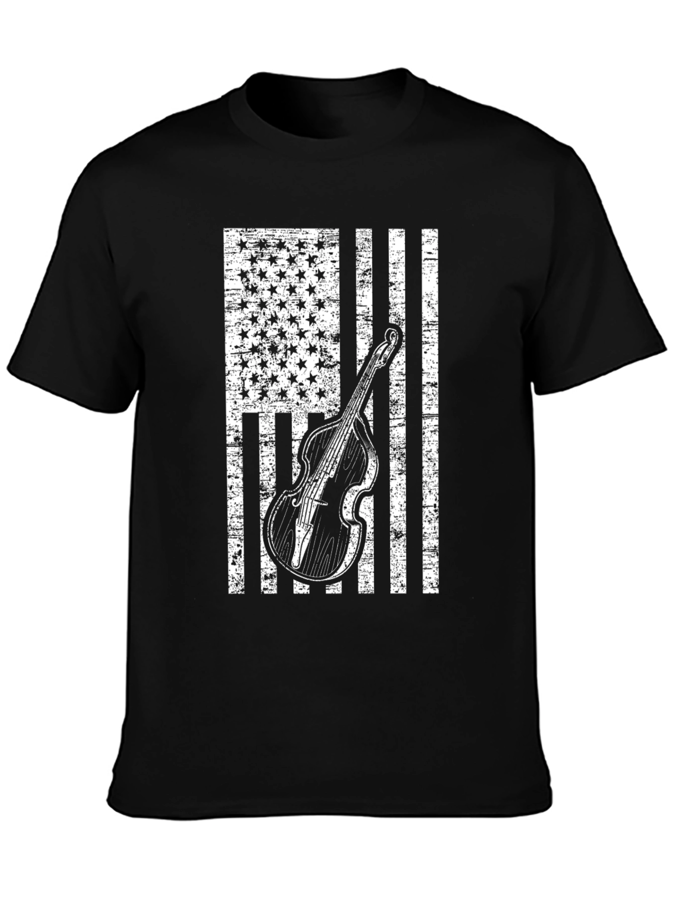 Americana Bass Guitar Distressed Flag T-Shirt