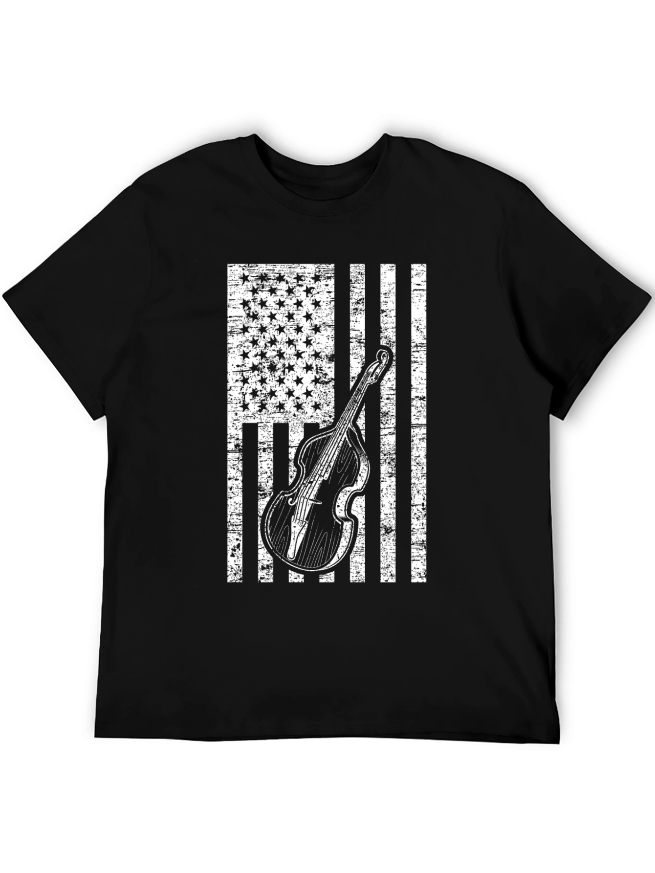 Americana Bass Guitar Distressed Flag T-Shirt