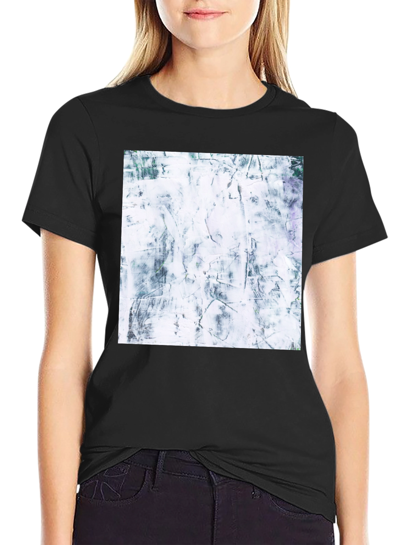 Abstract Texture Print Black T-Shirt