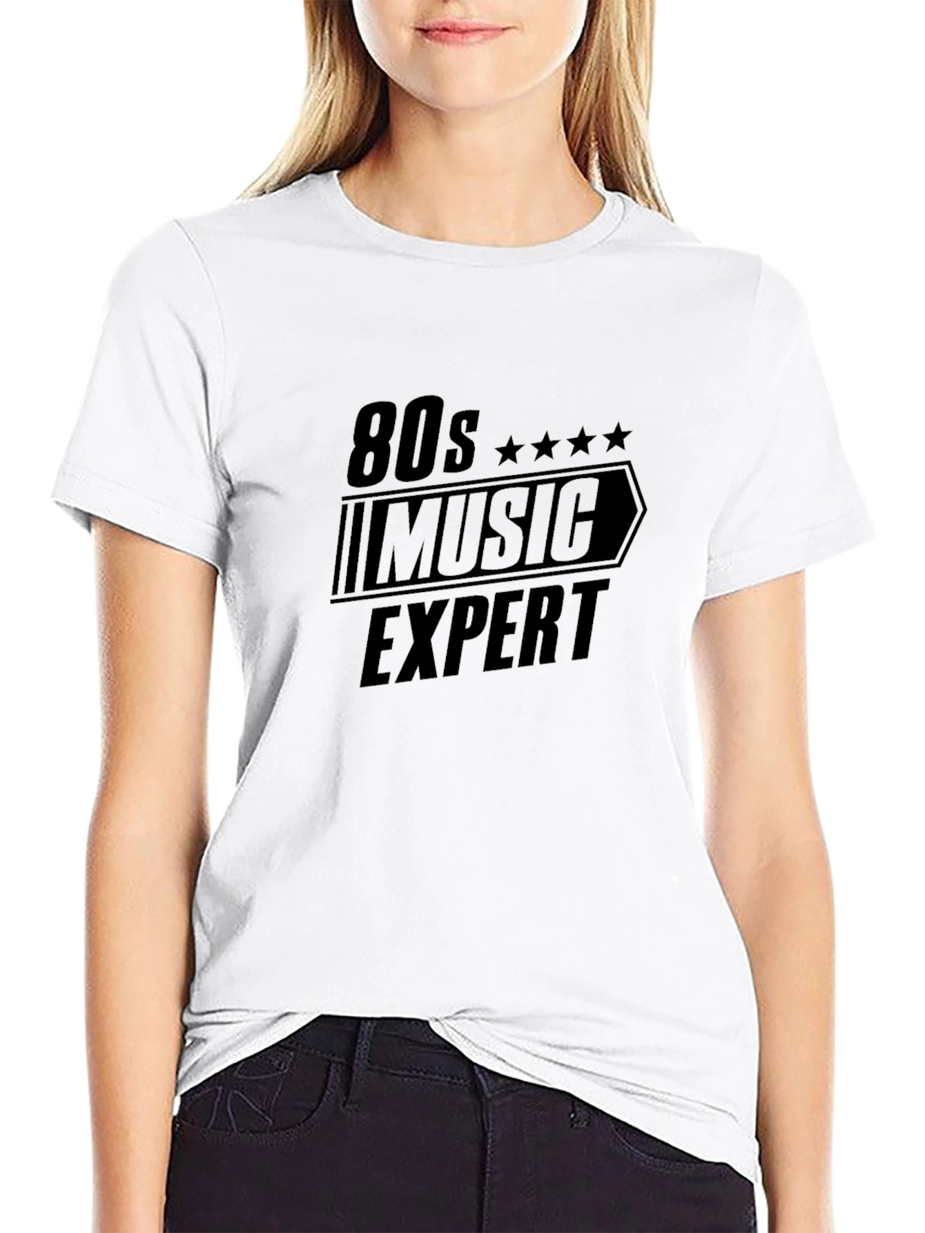 80s Music Expert Black Graphic Tee