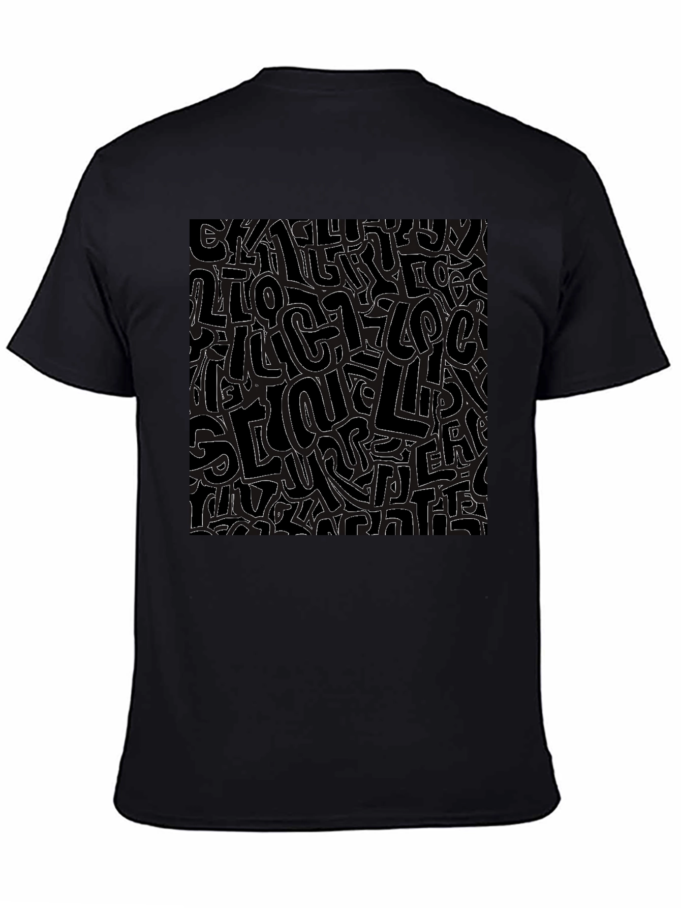 Abstract Letter Print Black Crew Neck T-Shirt