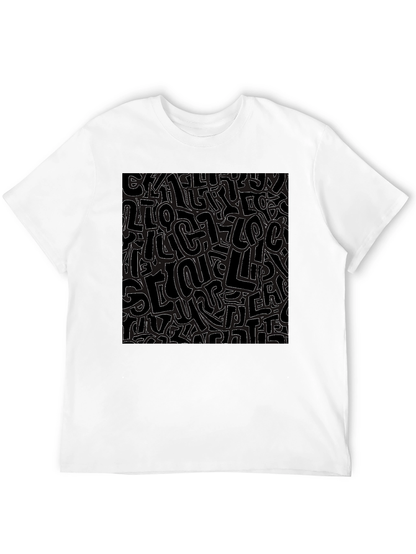 Abstract Letter Print Black Crew Neck T-Shirt