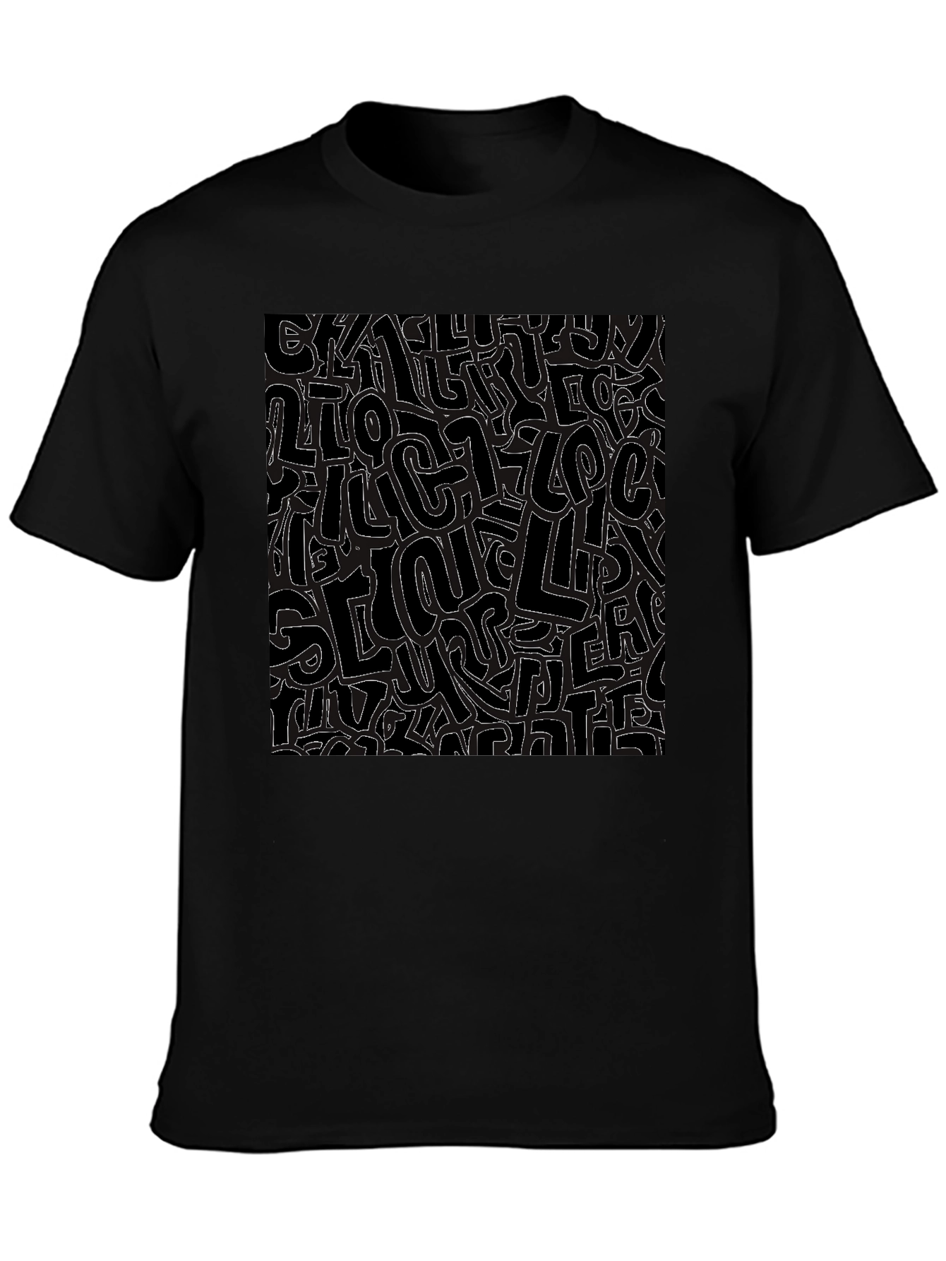 Abstract Letter Print Black Crew Neck T-Shirt