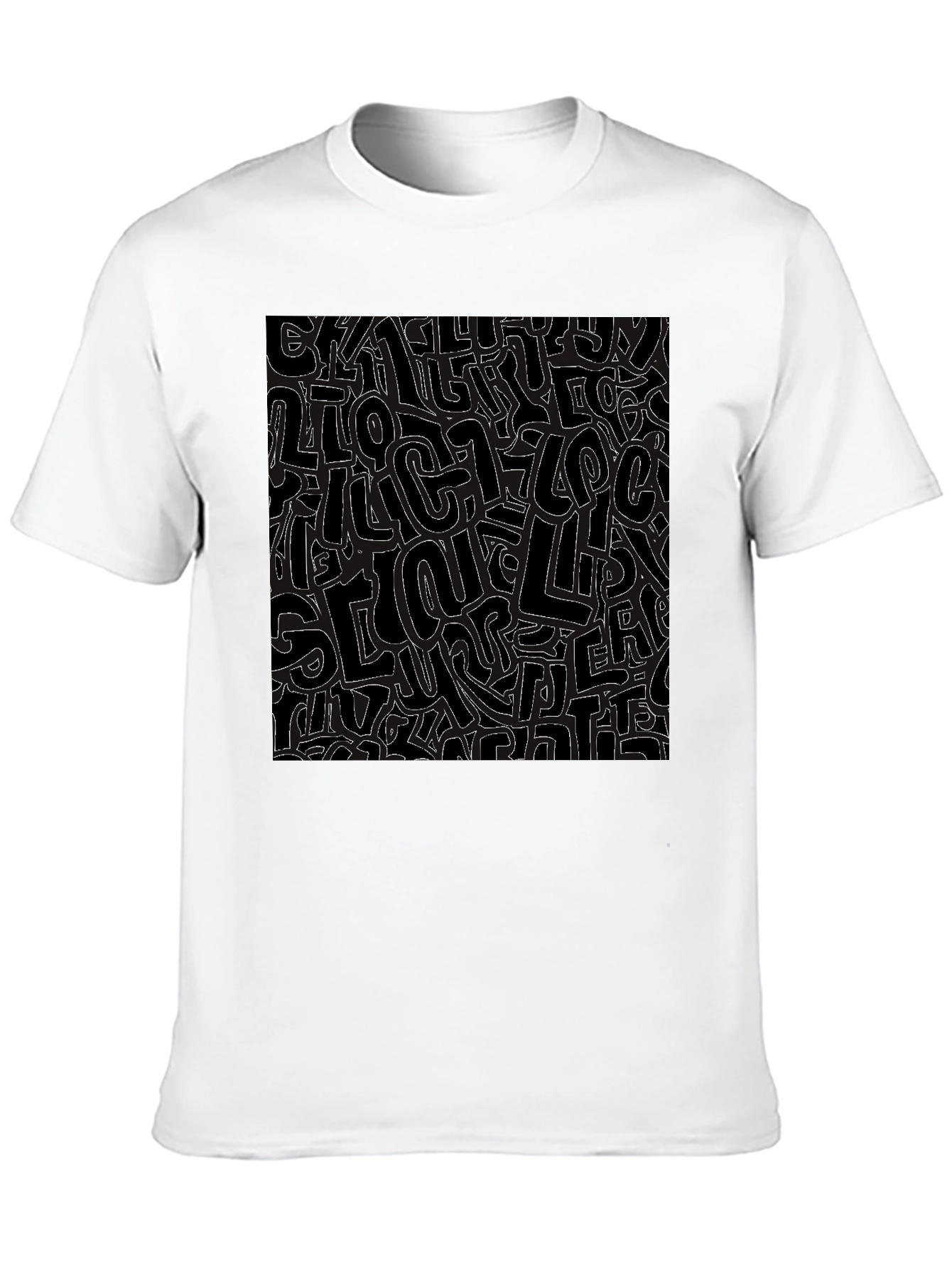 Abstract Letter Print Black Crew Neck T-Shirt