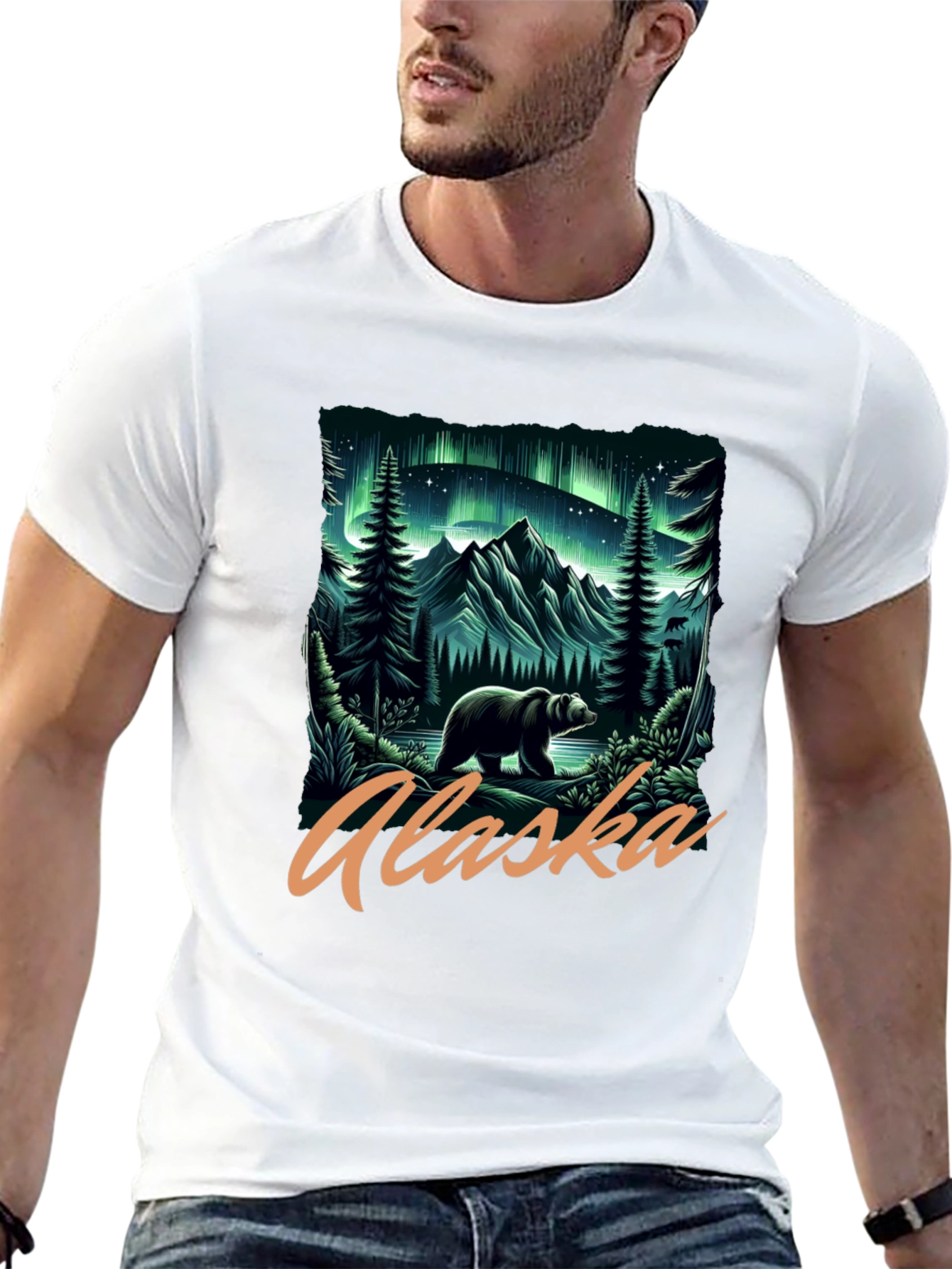 Alaska Bear Aurora Graphic T-Shirt