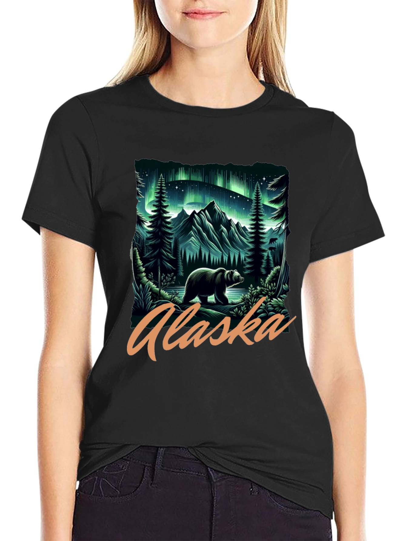 Alaska Bear Aurora Graphic T-Shirt