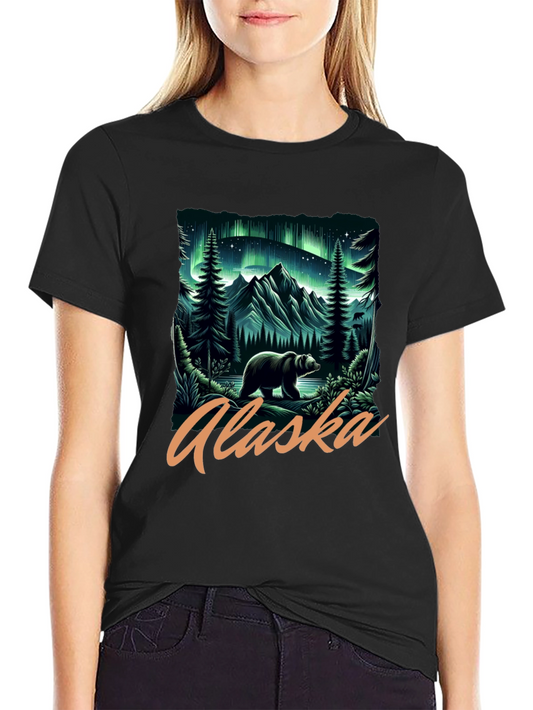 Alaska Bear Aurora Graphic T-Shirt