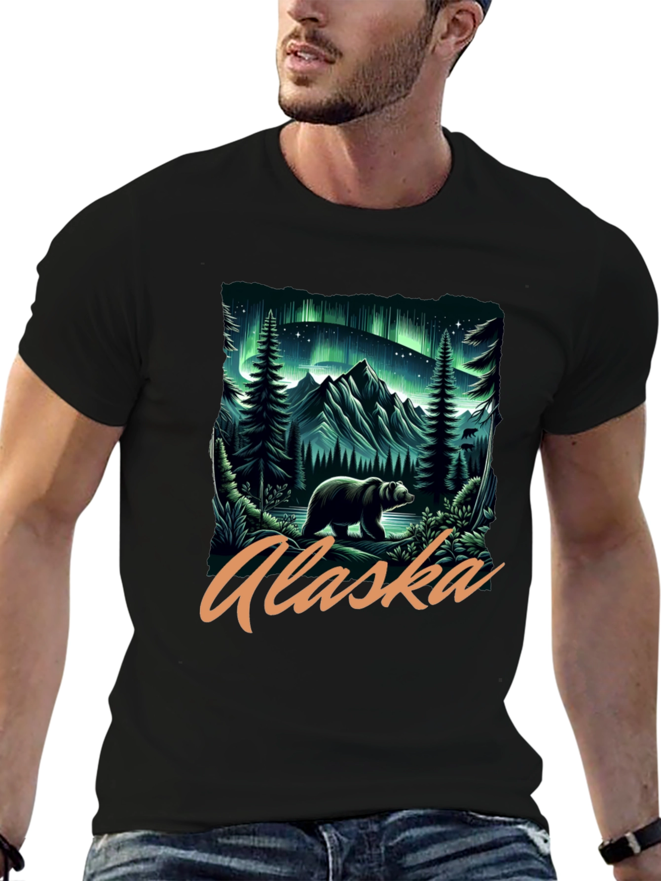 Alaska Bear Aurora Graphic T-Shirt