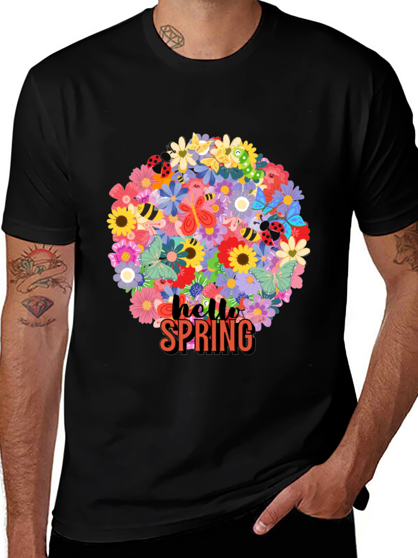 Hello Spring Floral Graphic Tee - Black