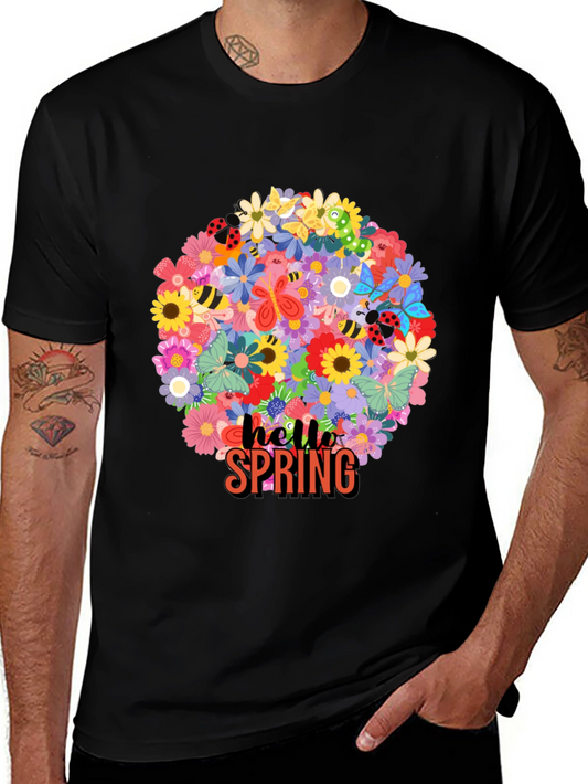Hello Spring Floral Graphic Tee - Black