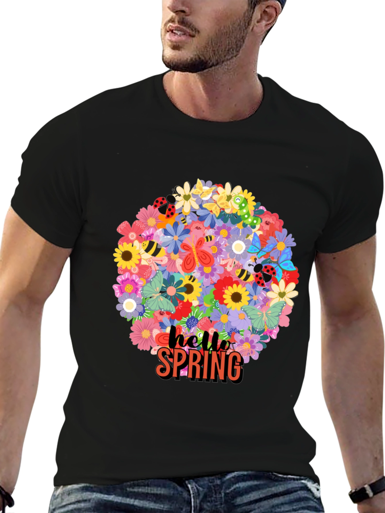 Hello Spring Floral Graphic Tee - Black
