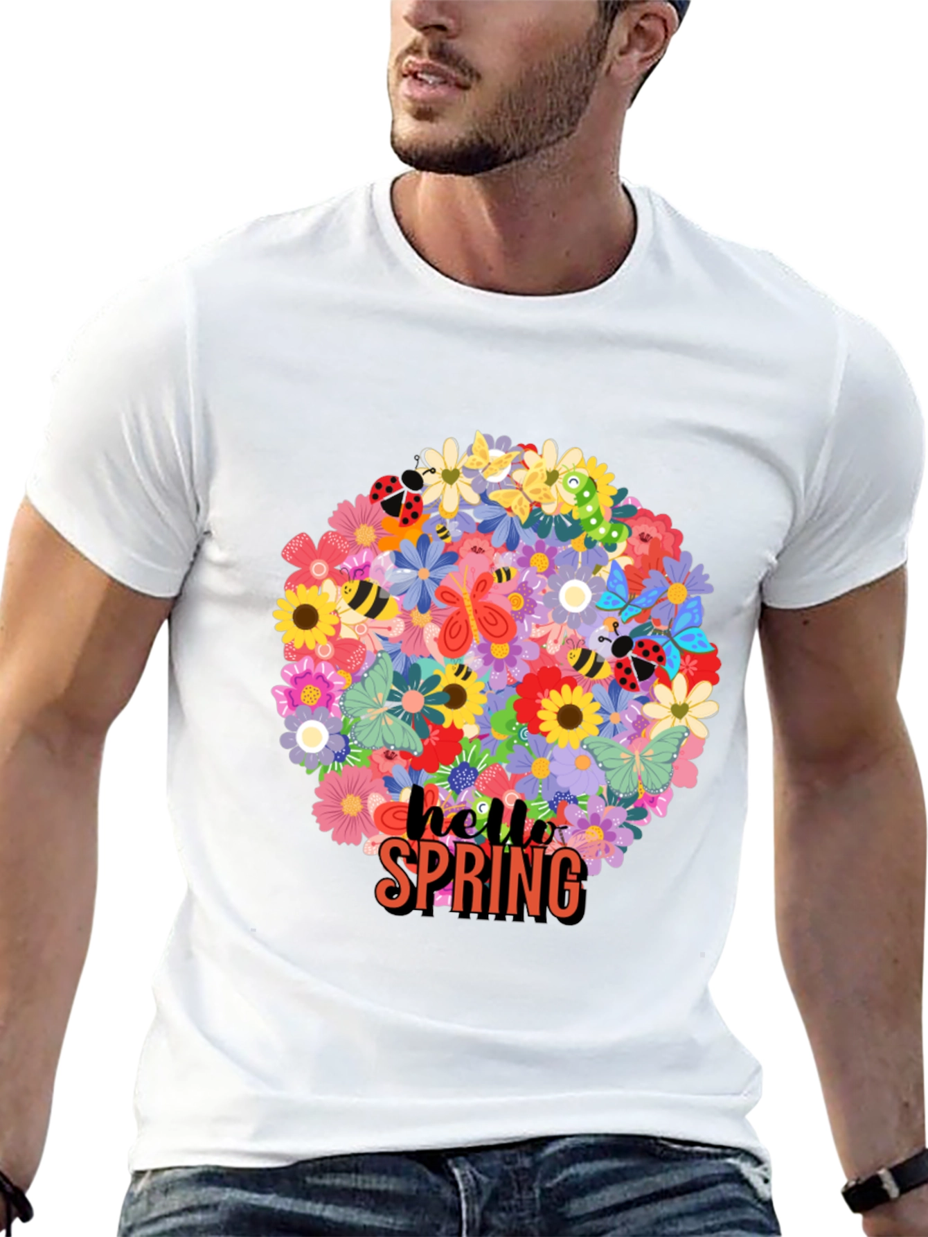 Hello Spring Floral Graphic Tee - Black